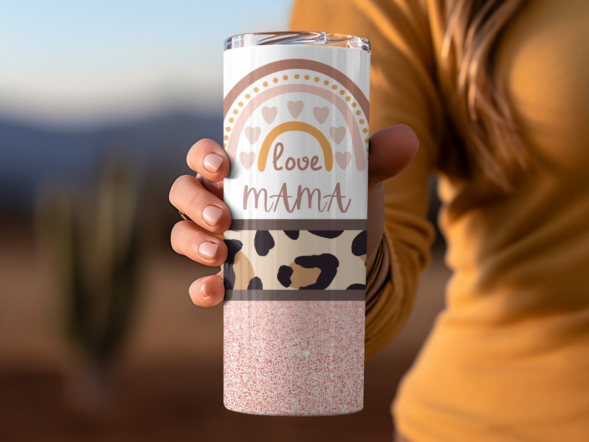 Love Mama Heart and Leopard Print Tumbler Cup