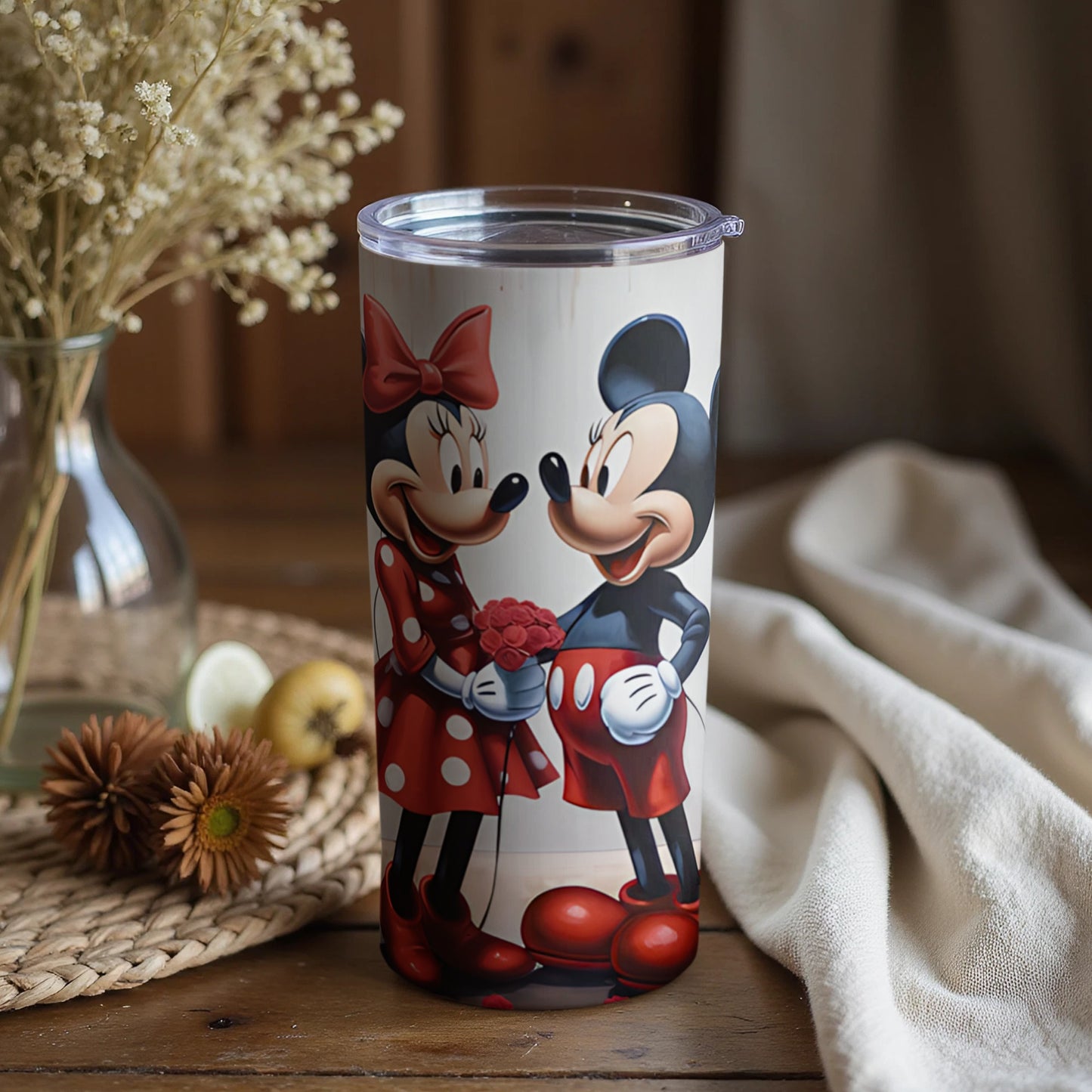 Mickey and Minnie Mouse Tumbler with Floral Design
