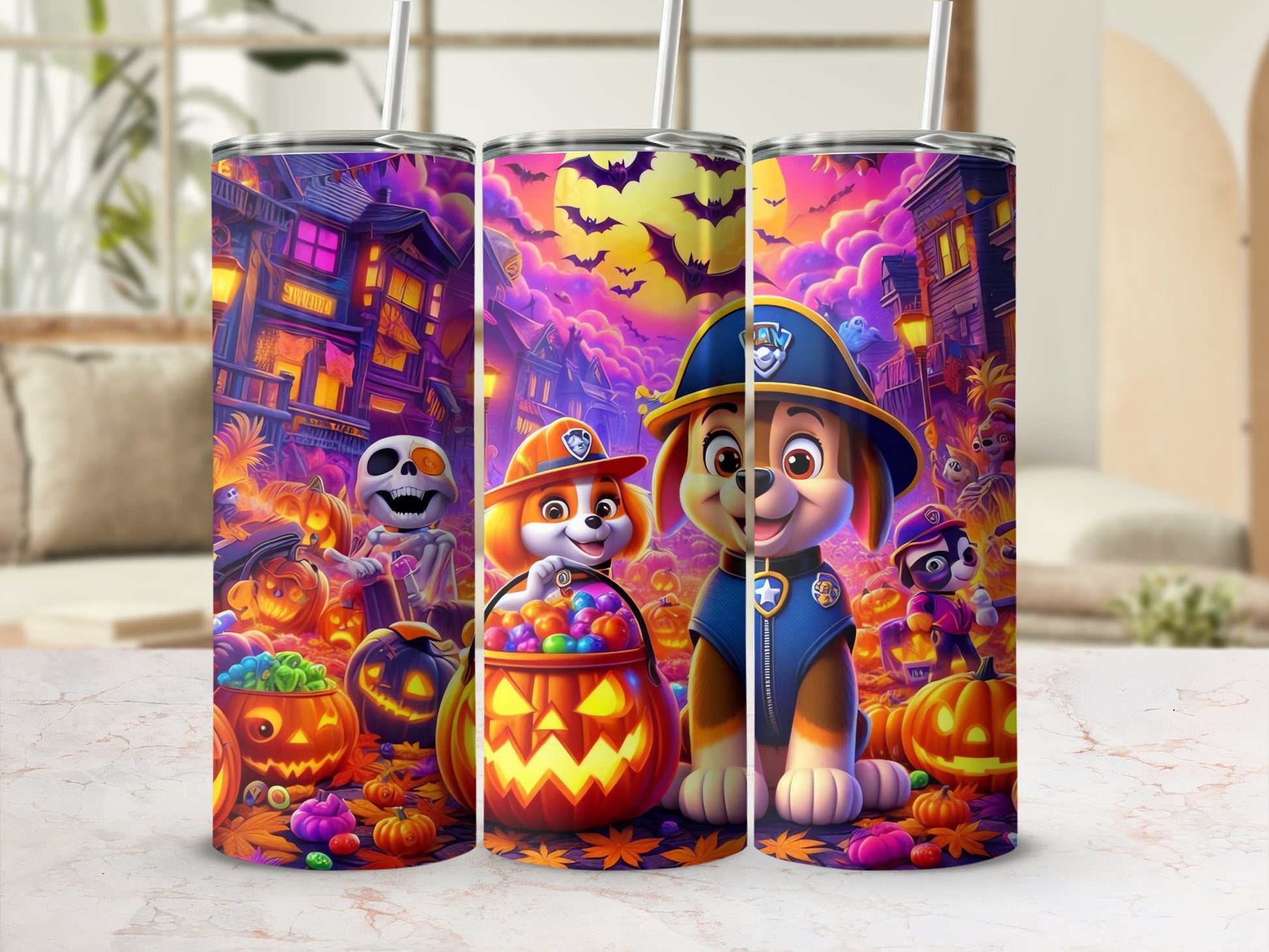 Halloween Cartoon Dogs and Pumpkins Themed Tumbler