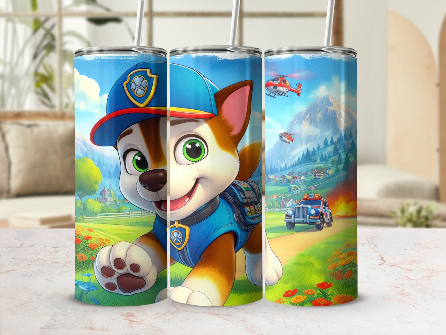 Adorable Animated Puppy and Scenic Background Tumbler