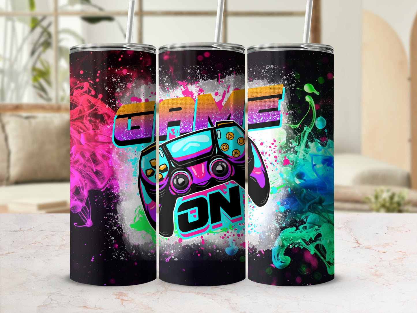 Game On Colorful Tumbler with Gaming Controller Design