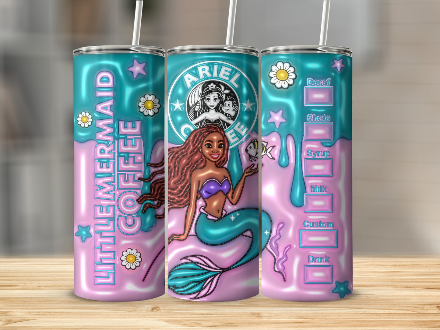 Little Mermaid Coffee Daisies Design Mermaid Tumbler
