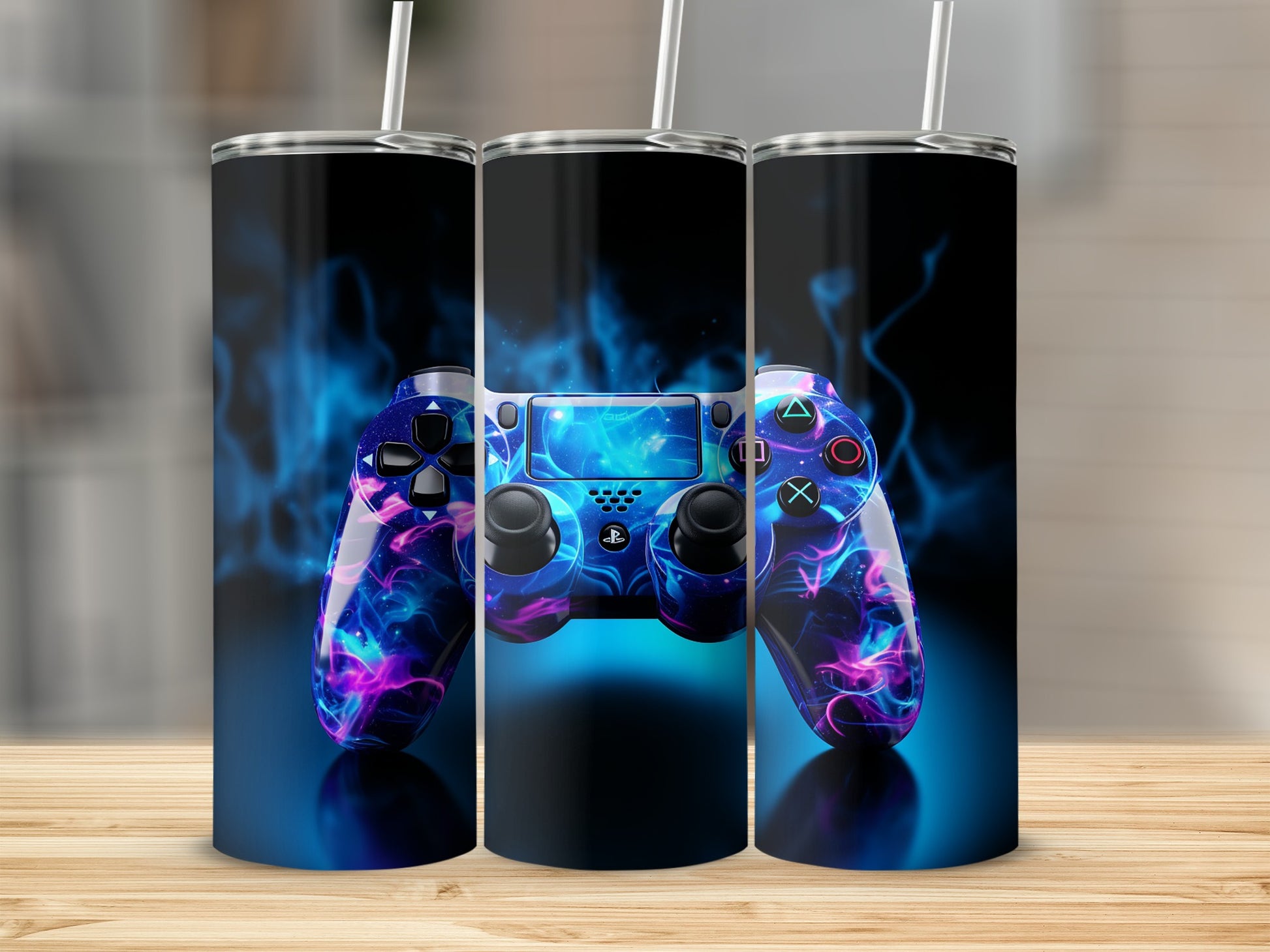 Stunning Blue and Purple Game Controller Tumbler Design