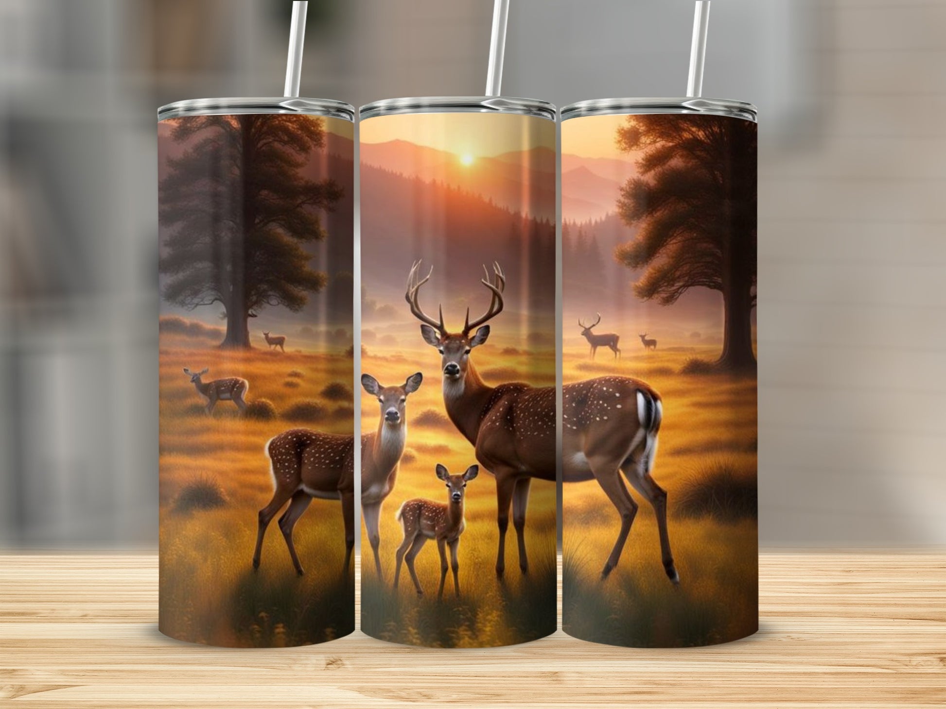 Majestic Deer Family Scene Stainless Steel Tumbler