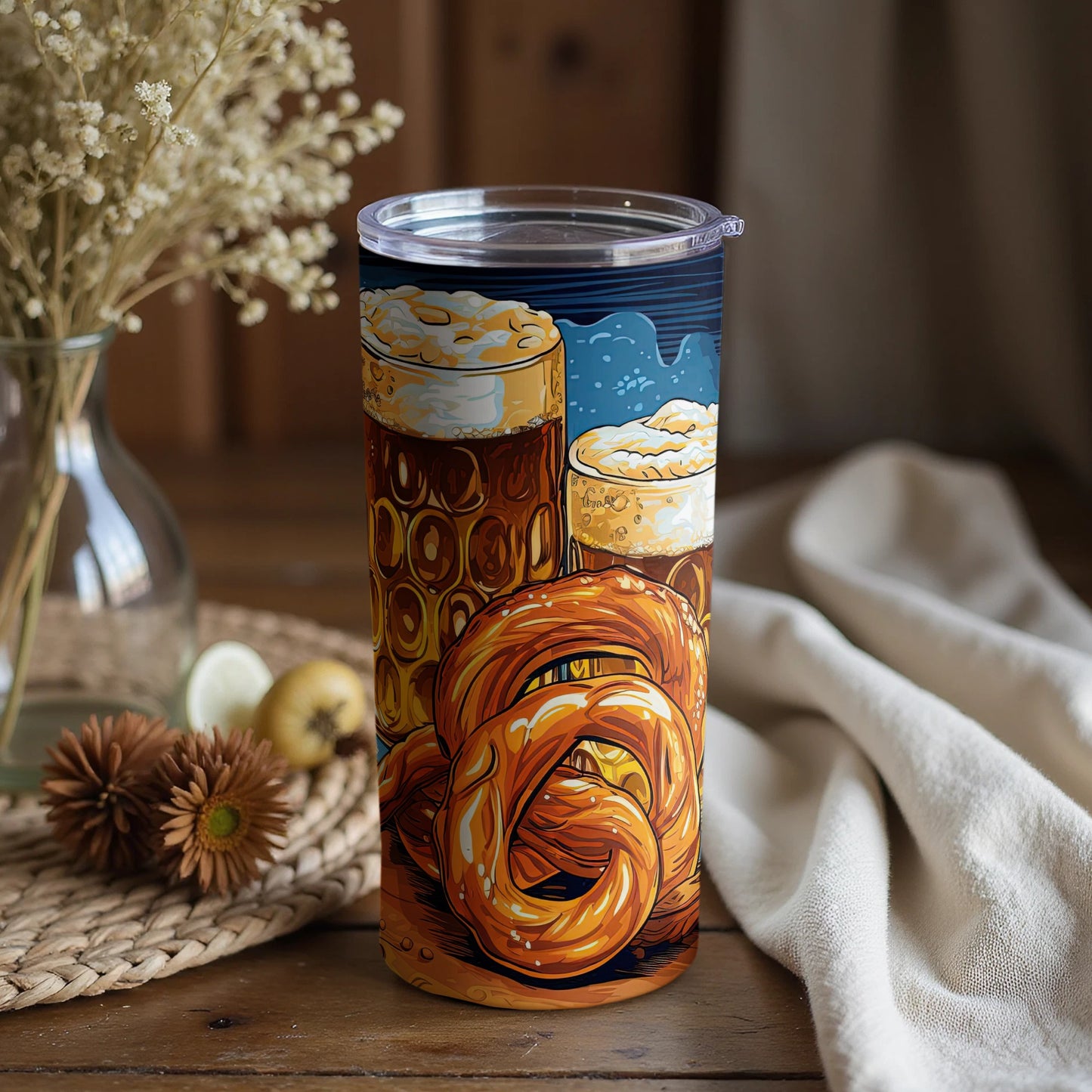 Oktoberfest Beer and Pretzel Themed Tumbler Cup