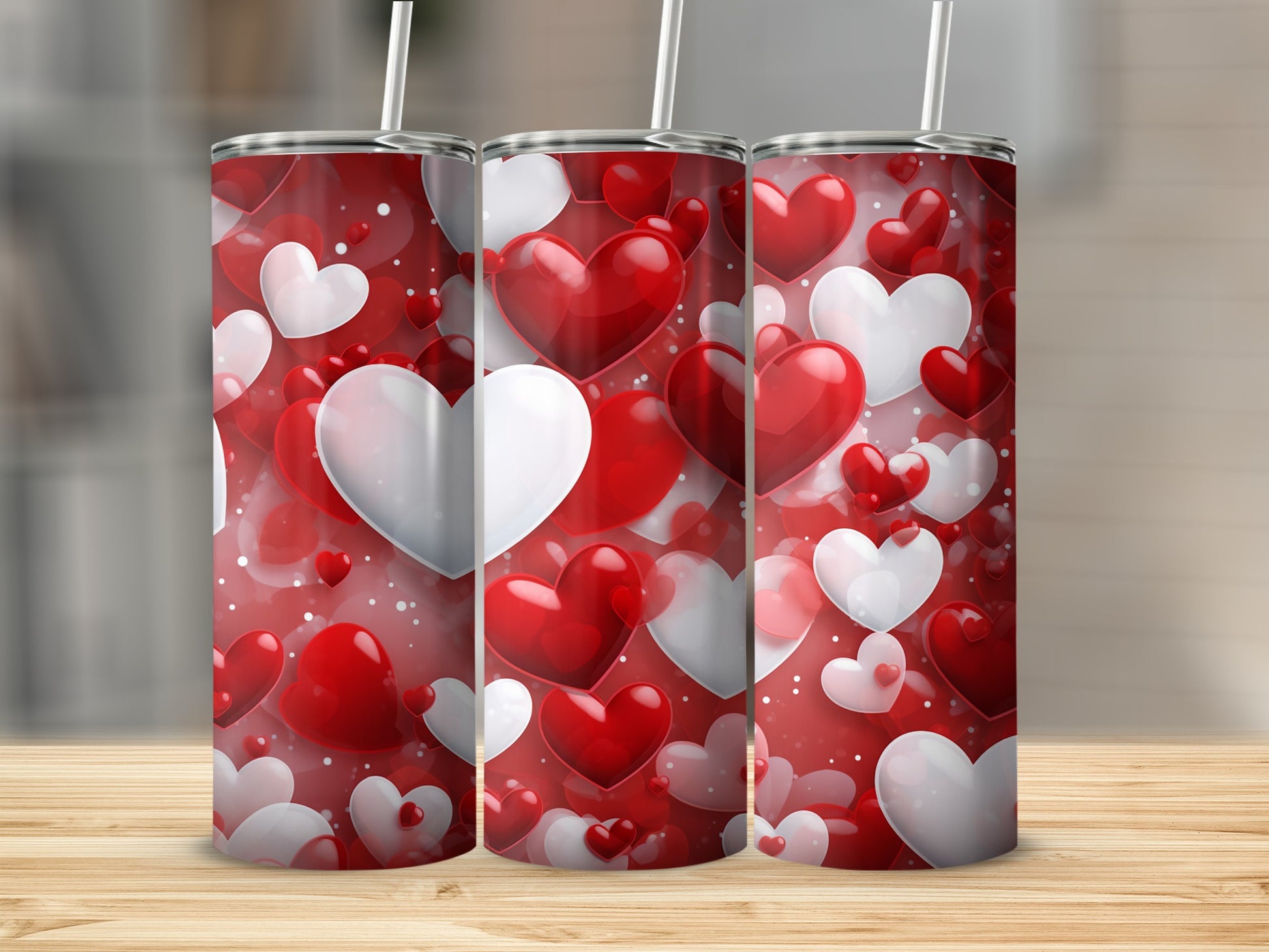 Love Hearts Pattern Design Red and White Tumbler Product