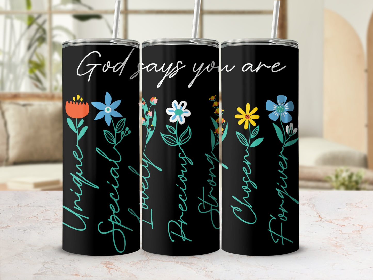 God Says You Are Floral Inspirational Tumbler