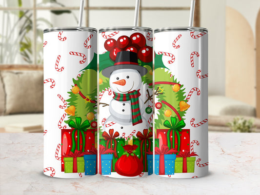 Festive Christmas Snowman Candy Cane Holiday Tumbler