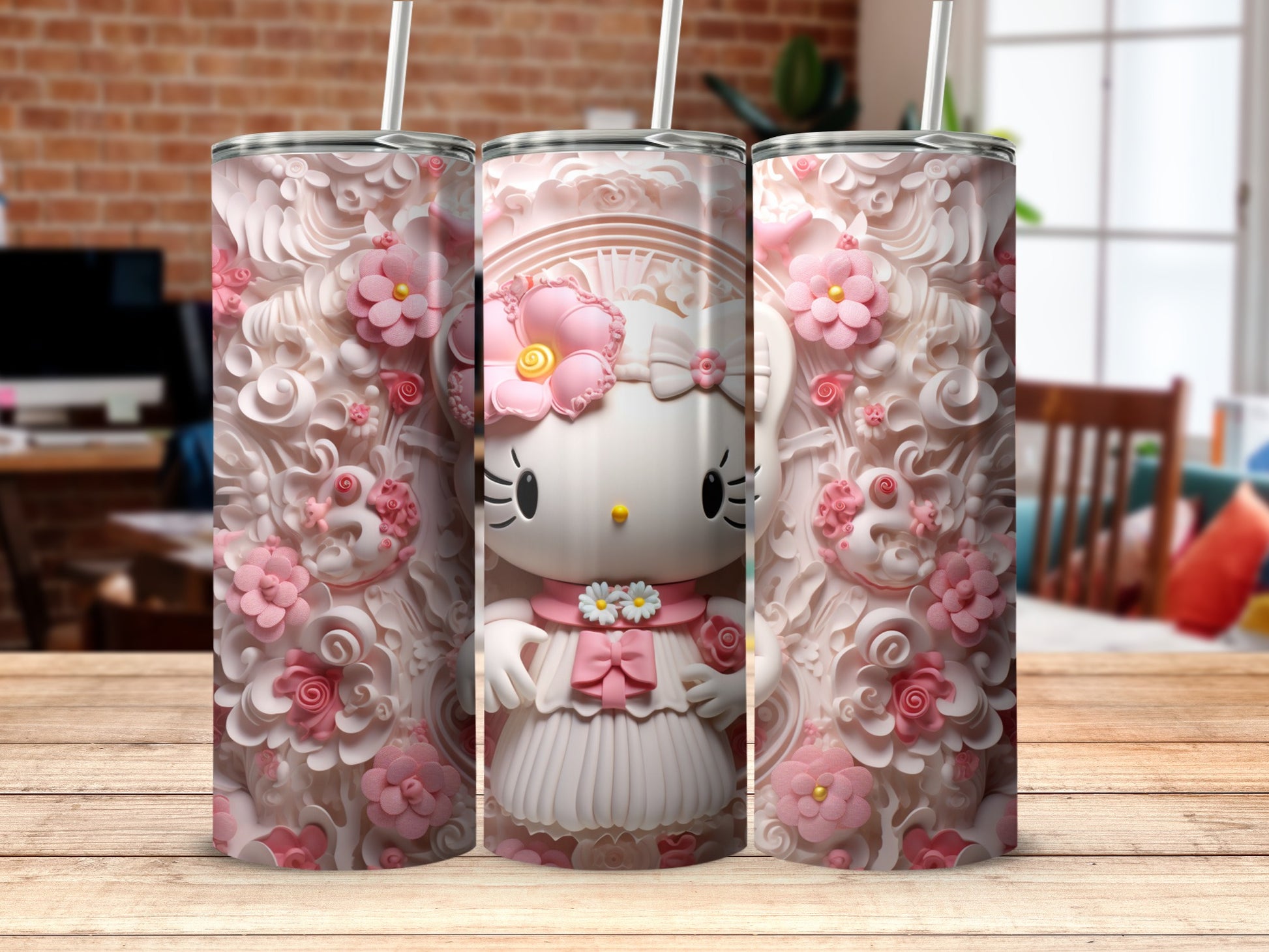 Adorable Pink Hello Kitty Floral Themed Tumbler Product