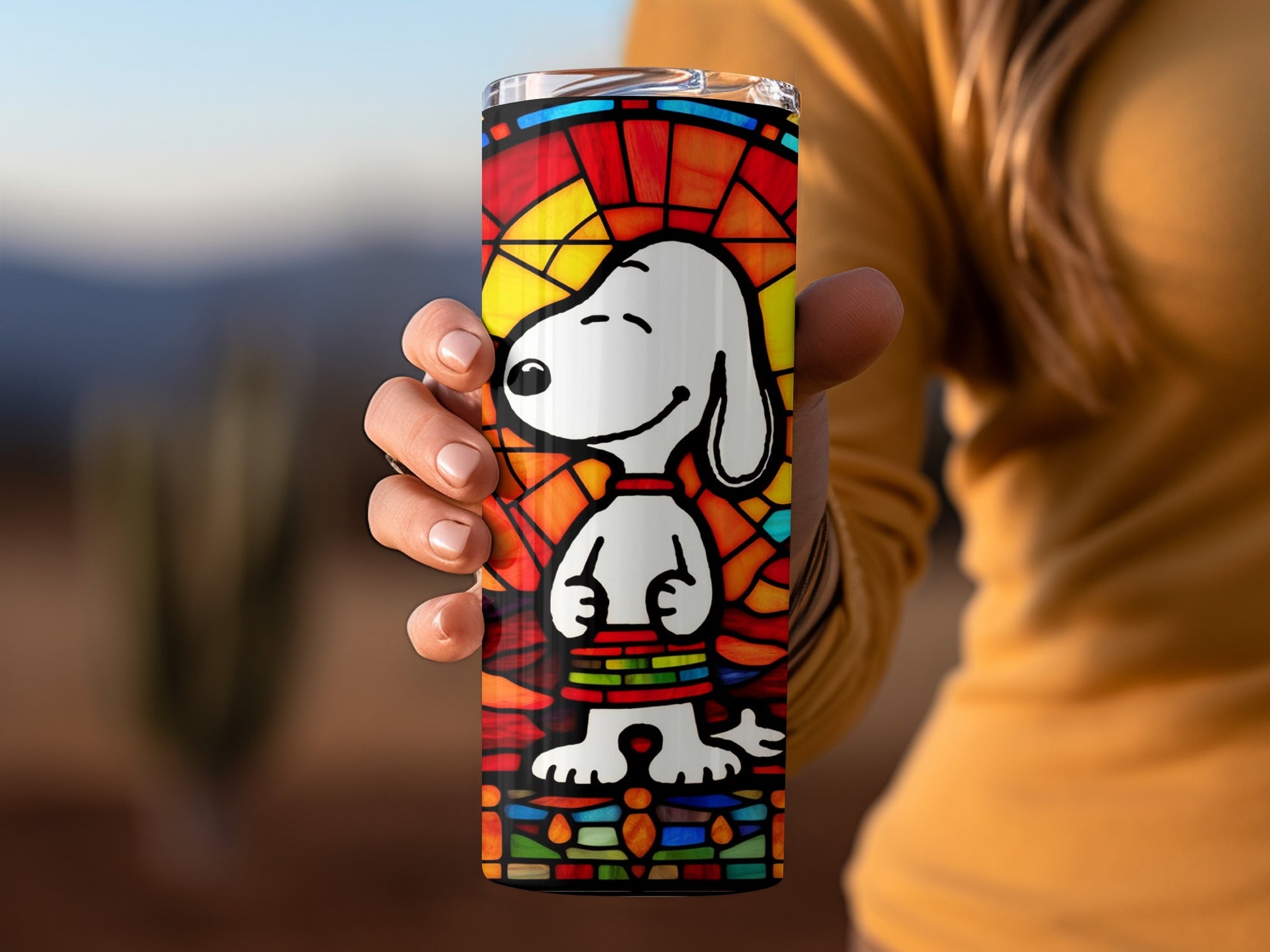 Snoopy Colorful Stained Glass Art Design Tumbler Cup