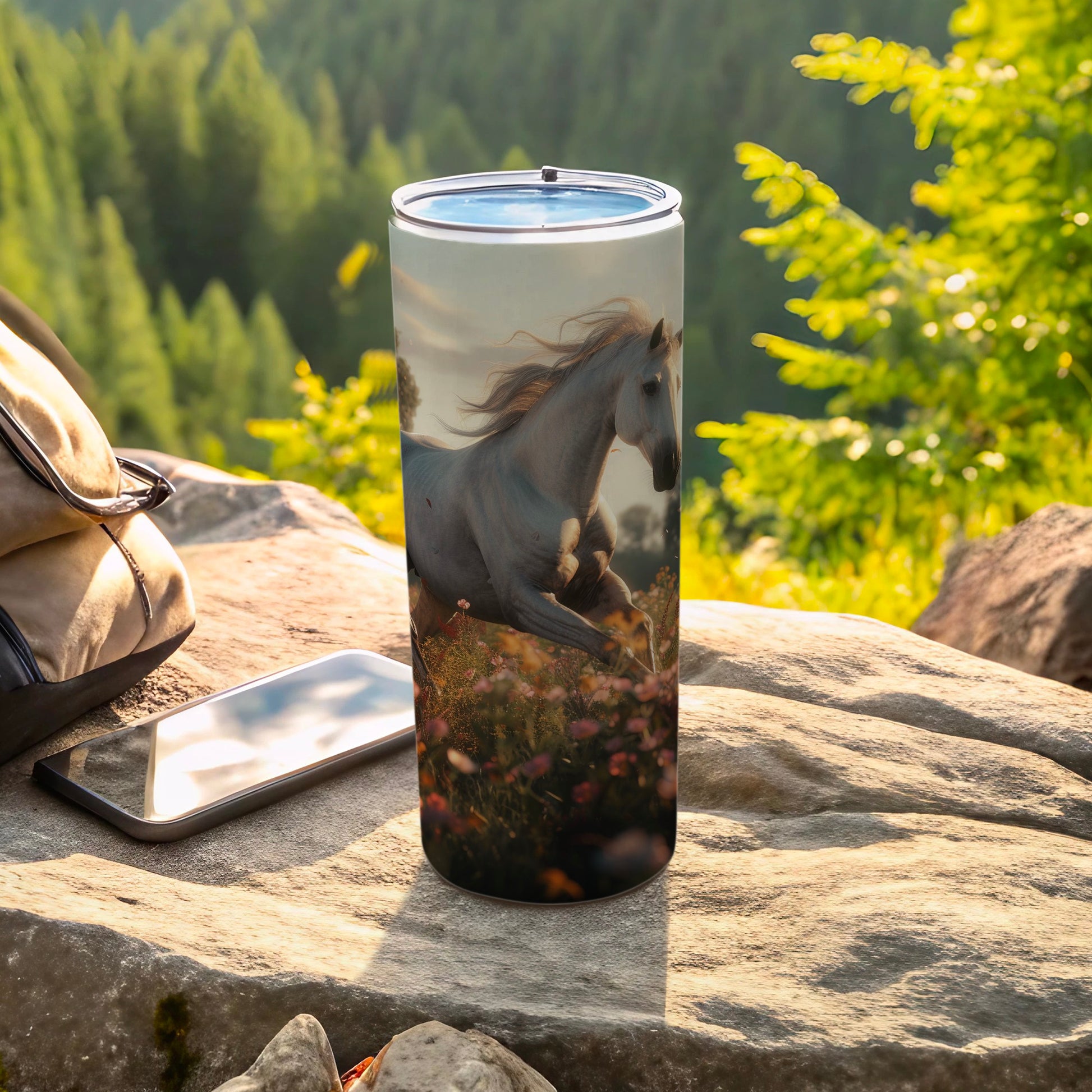 Galloping white horse wildflower meadow tumbler product type