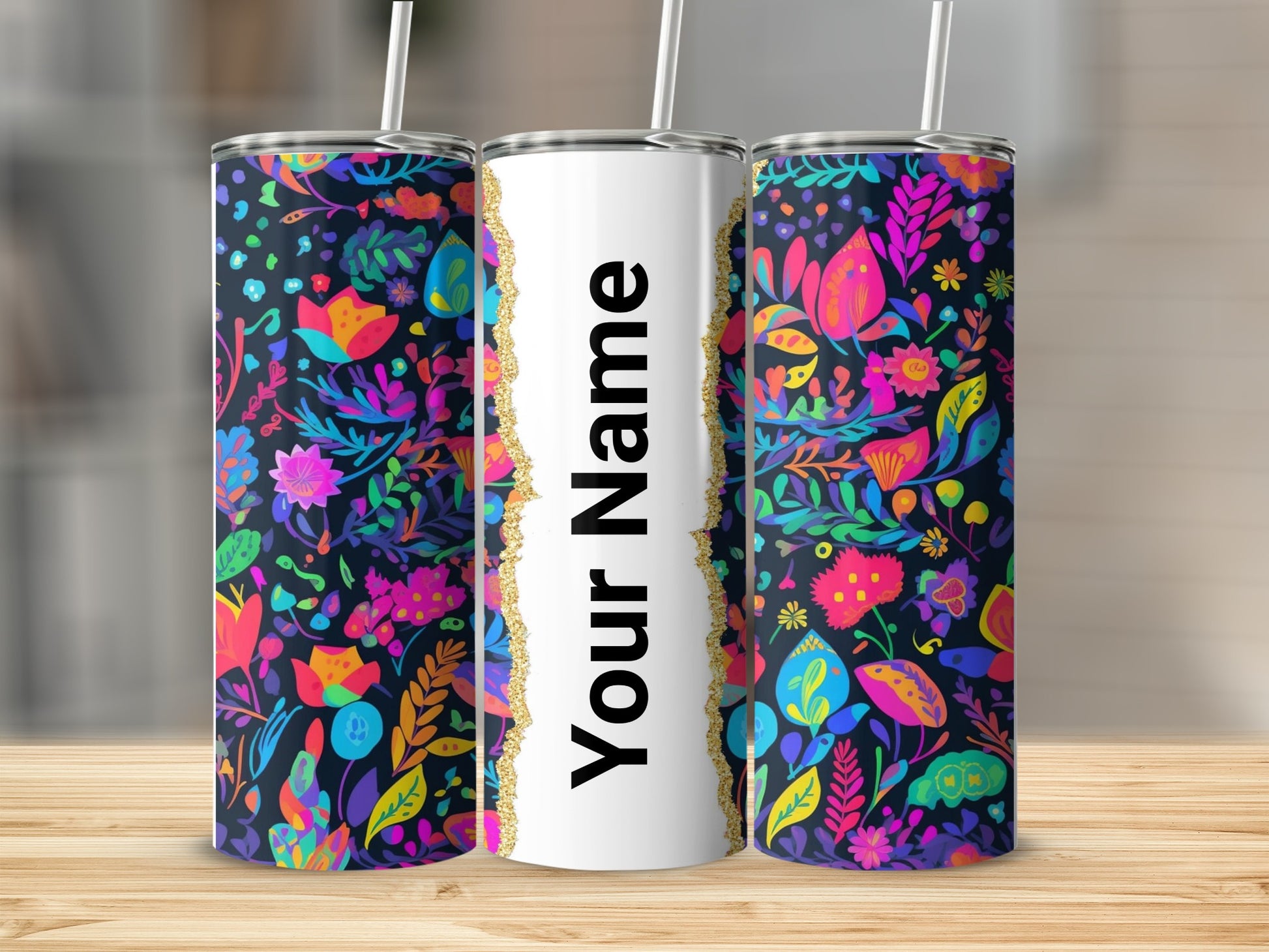 Personalized Colorful Floral Pattern Tumbler Cup