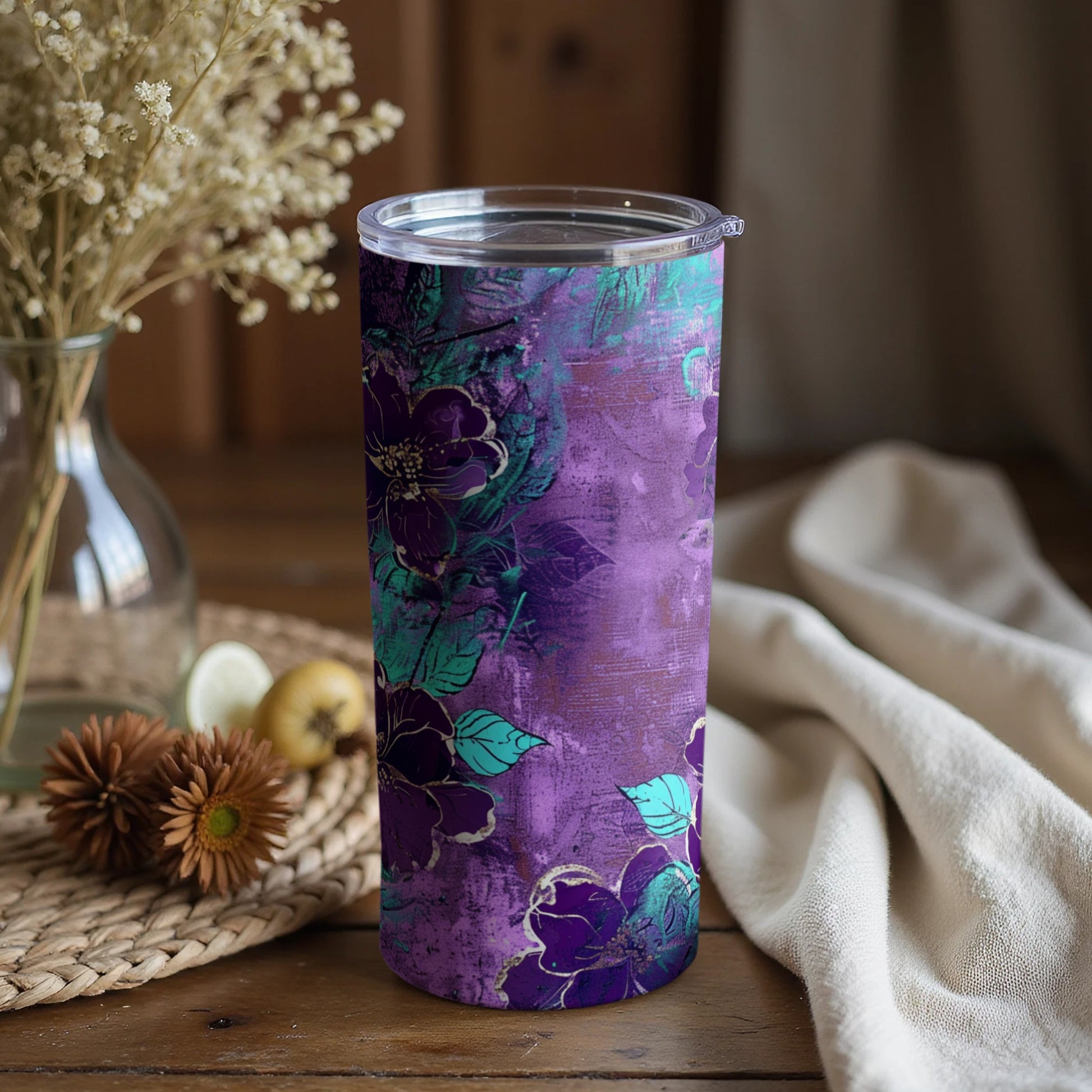 Purple Floral Insulated Tumbler for Your Beverages