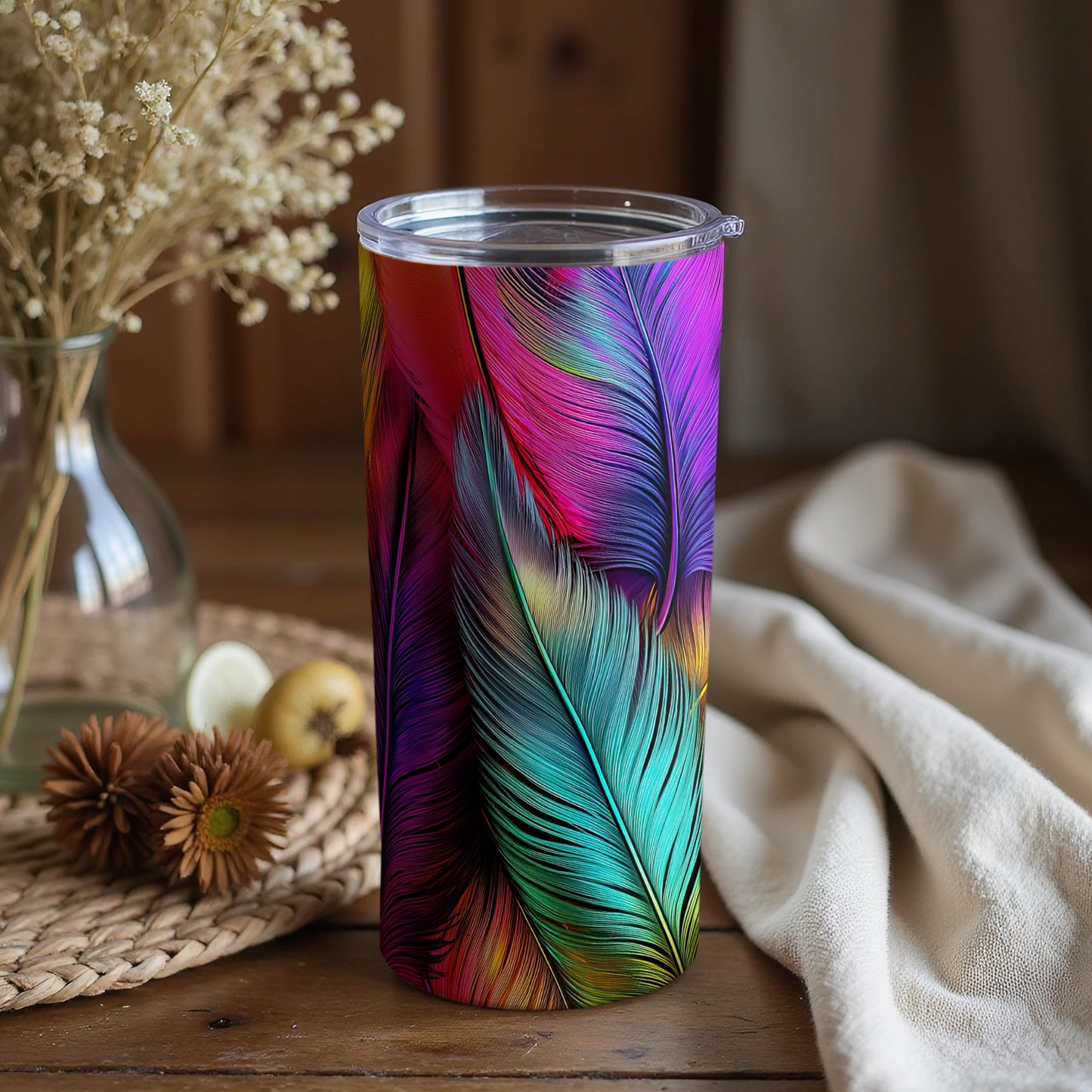Colorful Feather Design Insulated Tumbler
