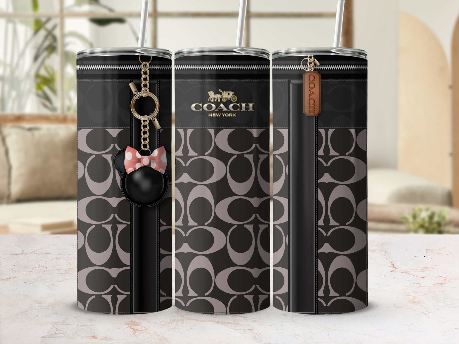 Fashionable Black and Gray Patterned Travel Tumbler