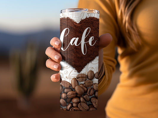 Cafe Heart Coffee Beans Design Travel Mug