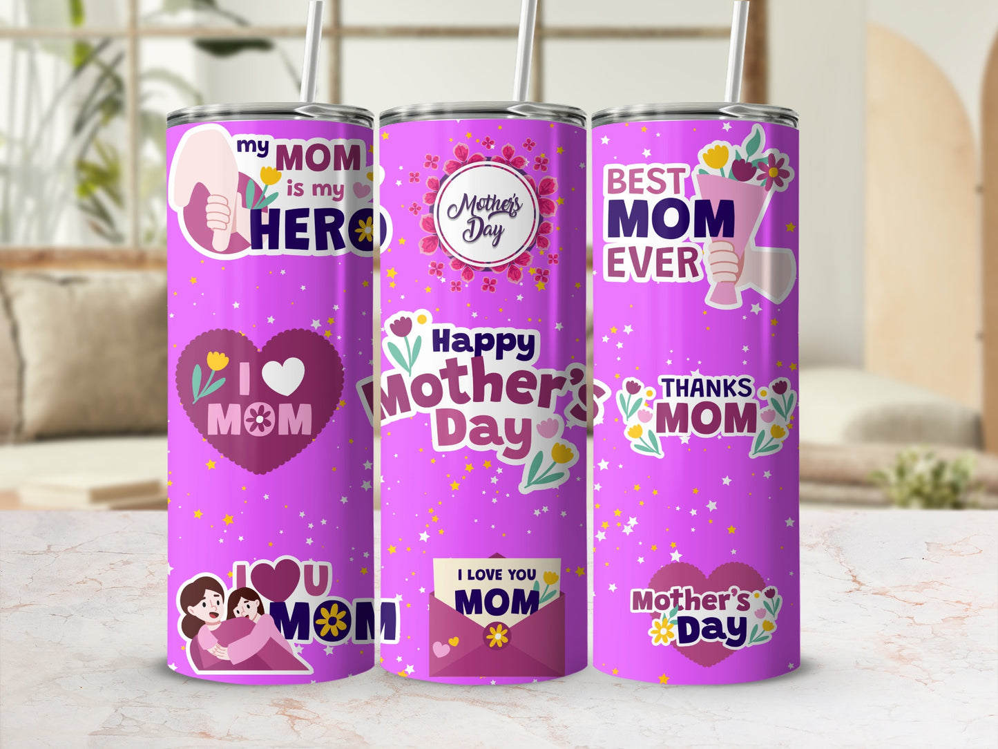 Happy Mother's Day Themed Tumbler with Straw