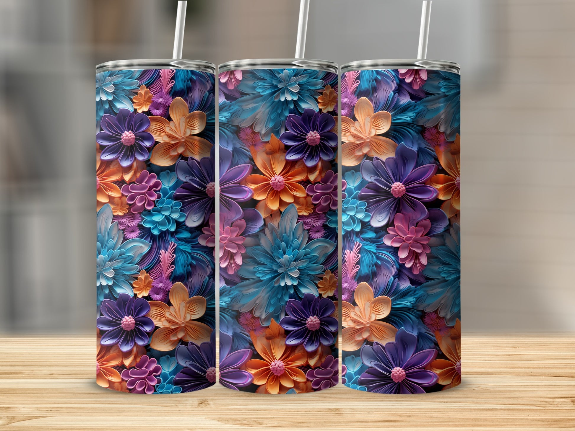 Colorful Floral Pattern Stainless Steel Tumbler Cup