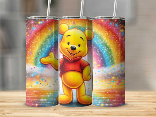 Winnie The Pooh On Glitter Rainbow Starry Sky Tumblers