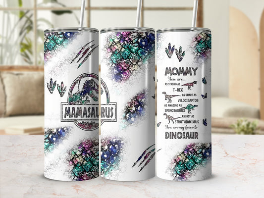 Mamasaurus and Mommy Dinosaur Design Tumblers for Moms