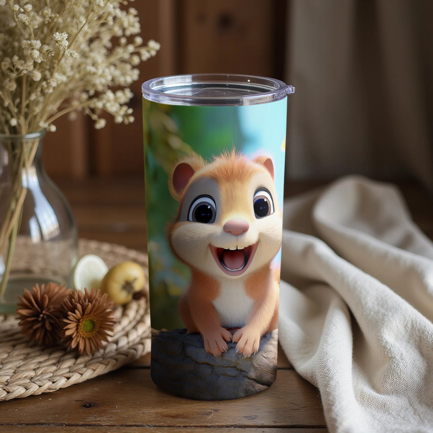 Cute Woodland Animal Tumbler with Lid Fun Drinkware