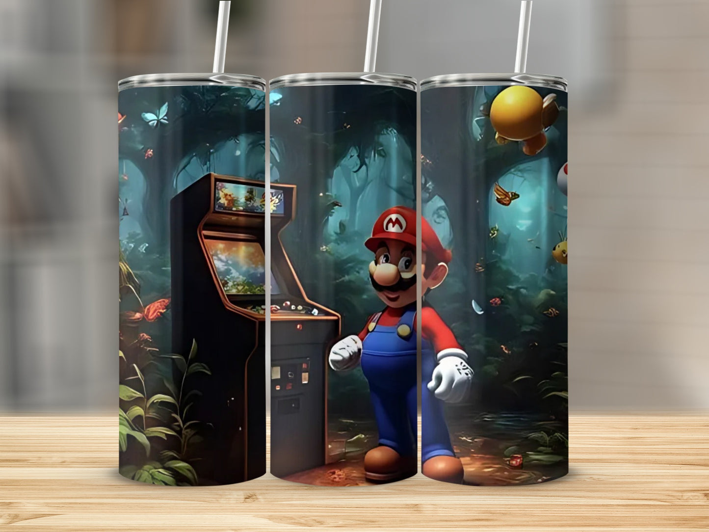 Retro Arcade Forest Adventure Tumbler Mario Design