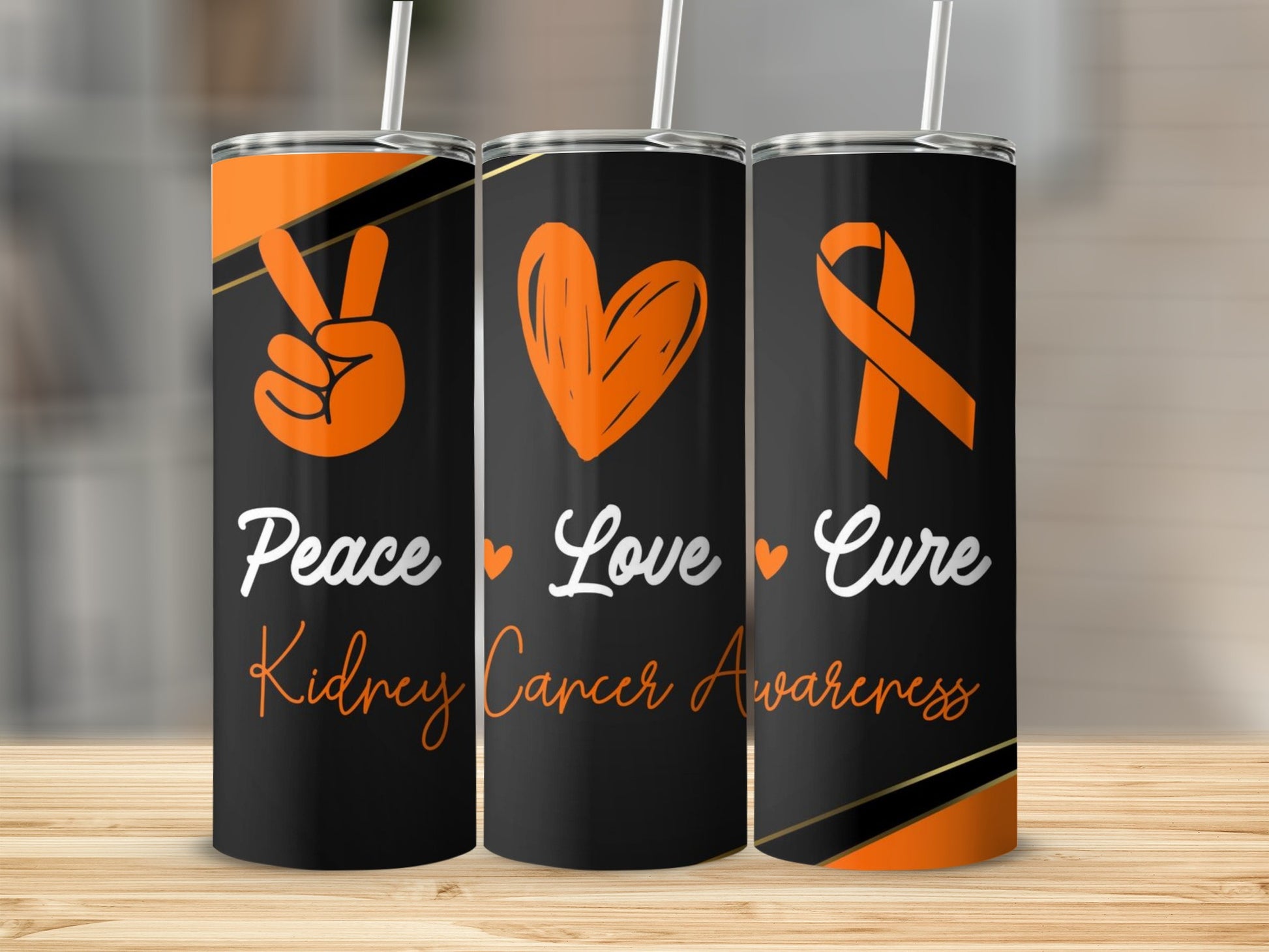 Peace Love Cure Kidney Cancer Awareness tumbler cup