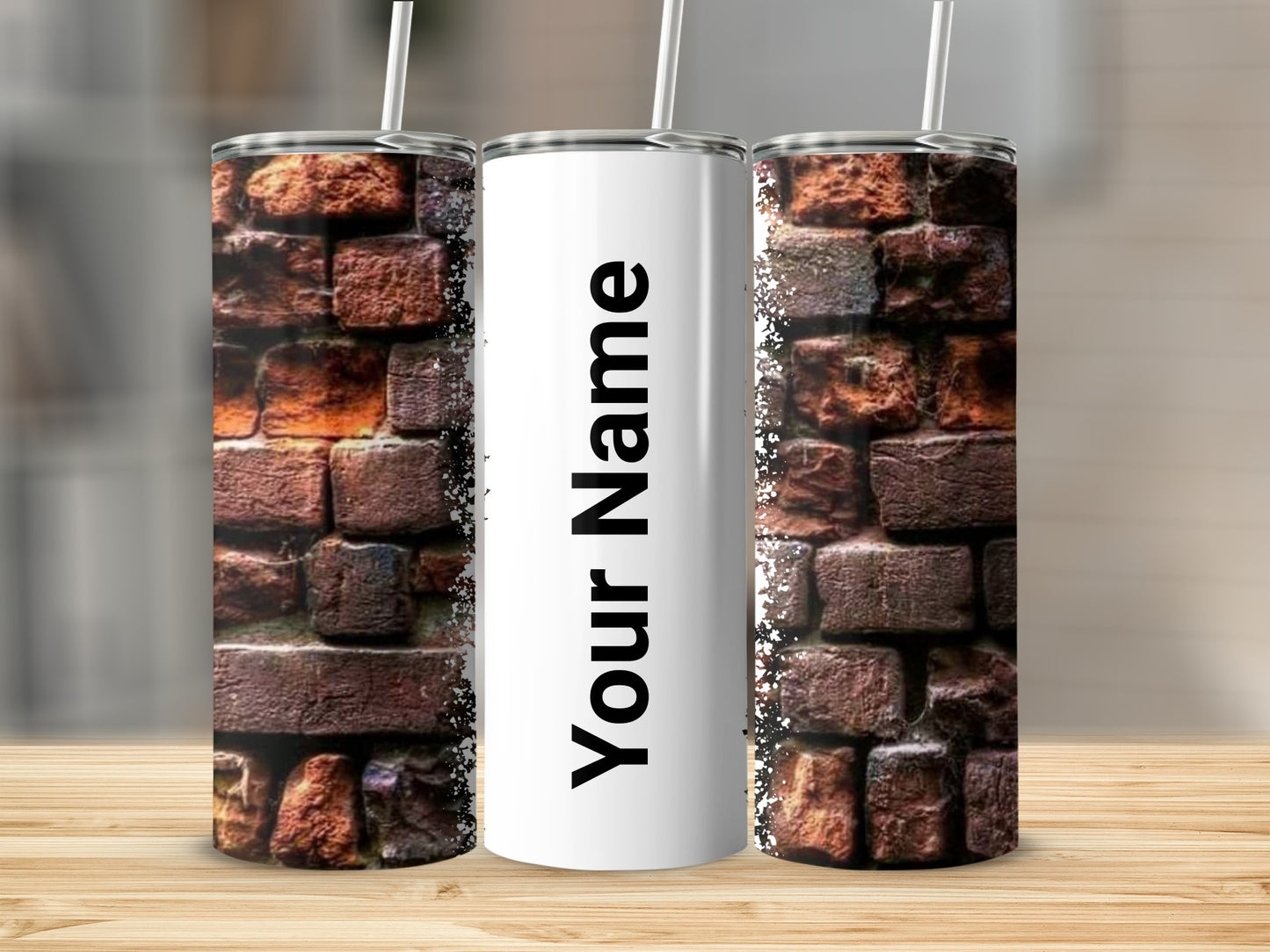 Customizable Brick Wall Design Tumbler with Your Name
