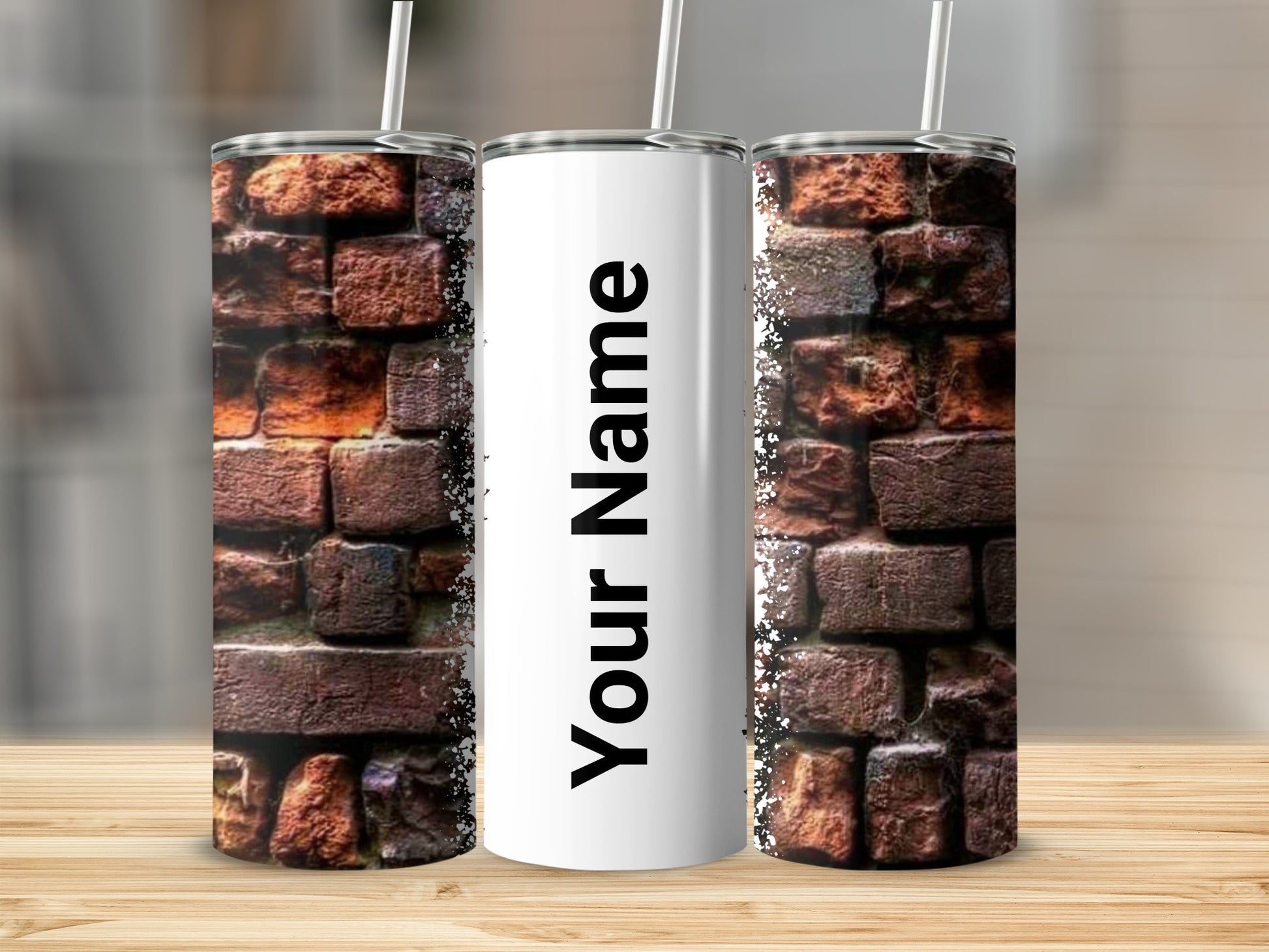 Customizable Brick Wall Design Tumbler with Your Name