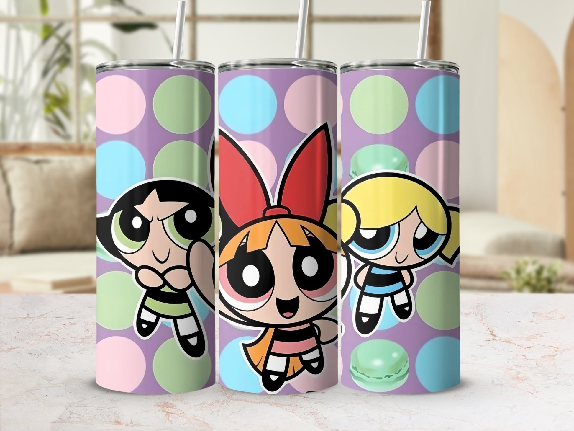 Powerpuff Girls Colorful Tumbler with Polka Dots Design