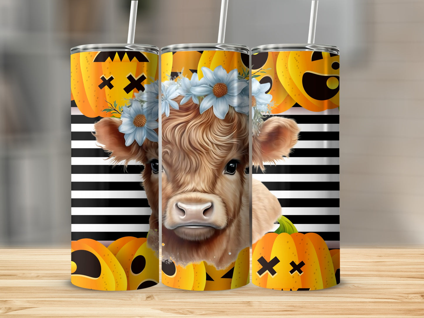 Cute Cow and Jack-O-Lantern Halloween Tumbler