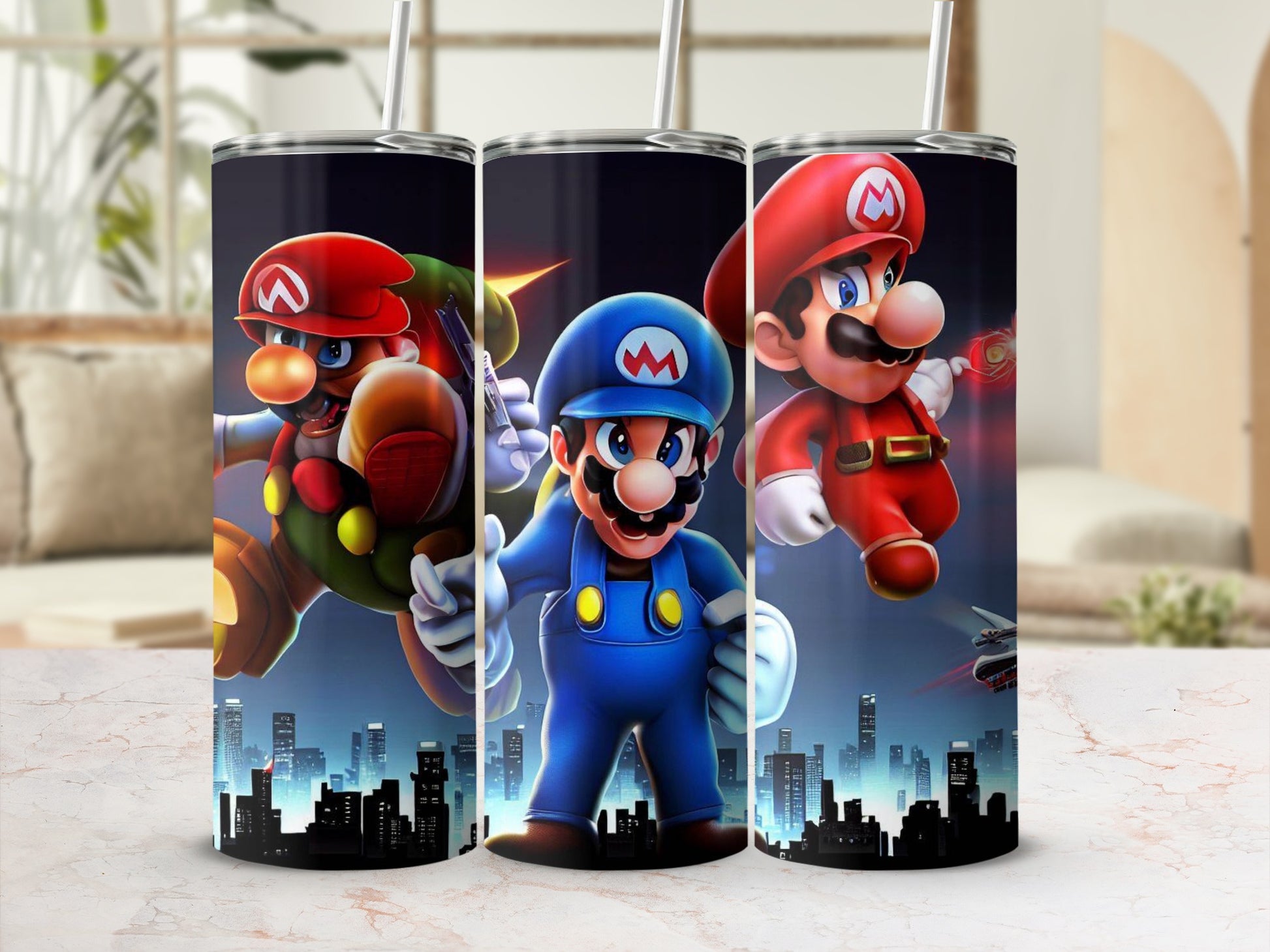 Colorful Super Mario Tumbler Featuring Iconic Characters