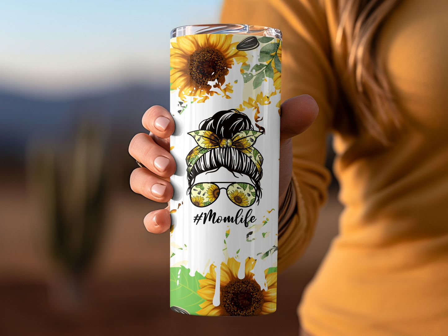 Momlife Sunflower Design Travel Tumbler Cup