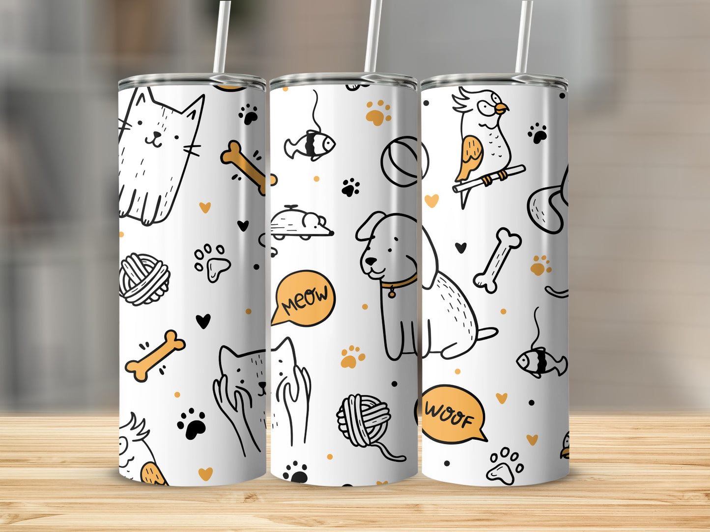 Cute Cartoon Pets Design Tumbler with Straw