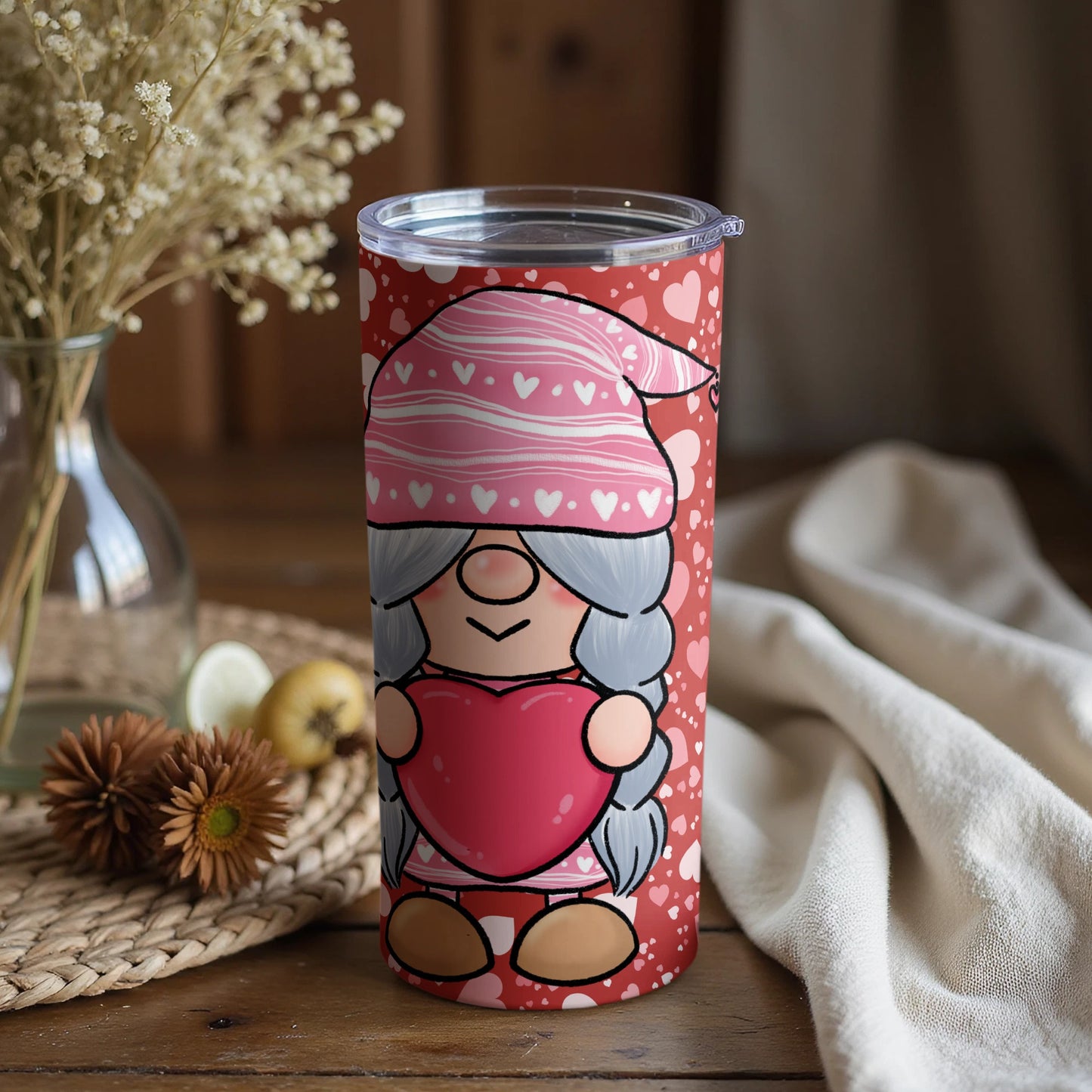 Cute Valentine's Day Gnome Holding Heart Tumbler