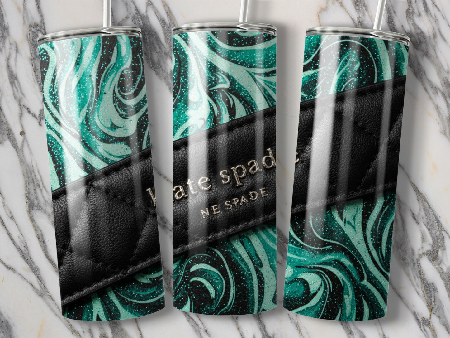 Kate Spade Inspired  New York Green Swirl Pattern Tumblers