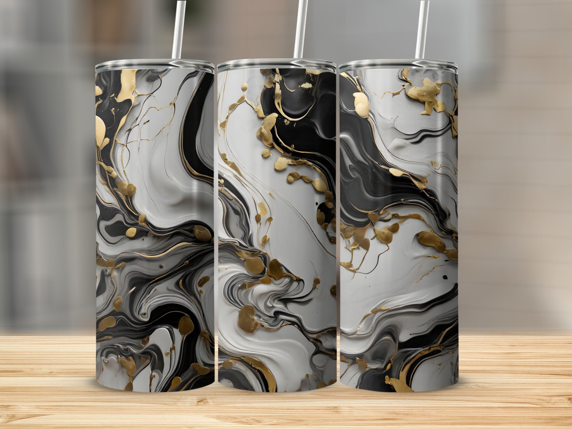 Black White Gold Marble Swirl Abstract Liquid Pattern product type