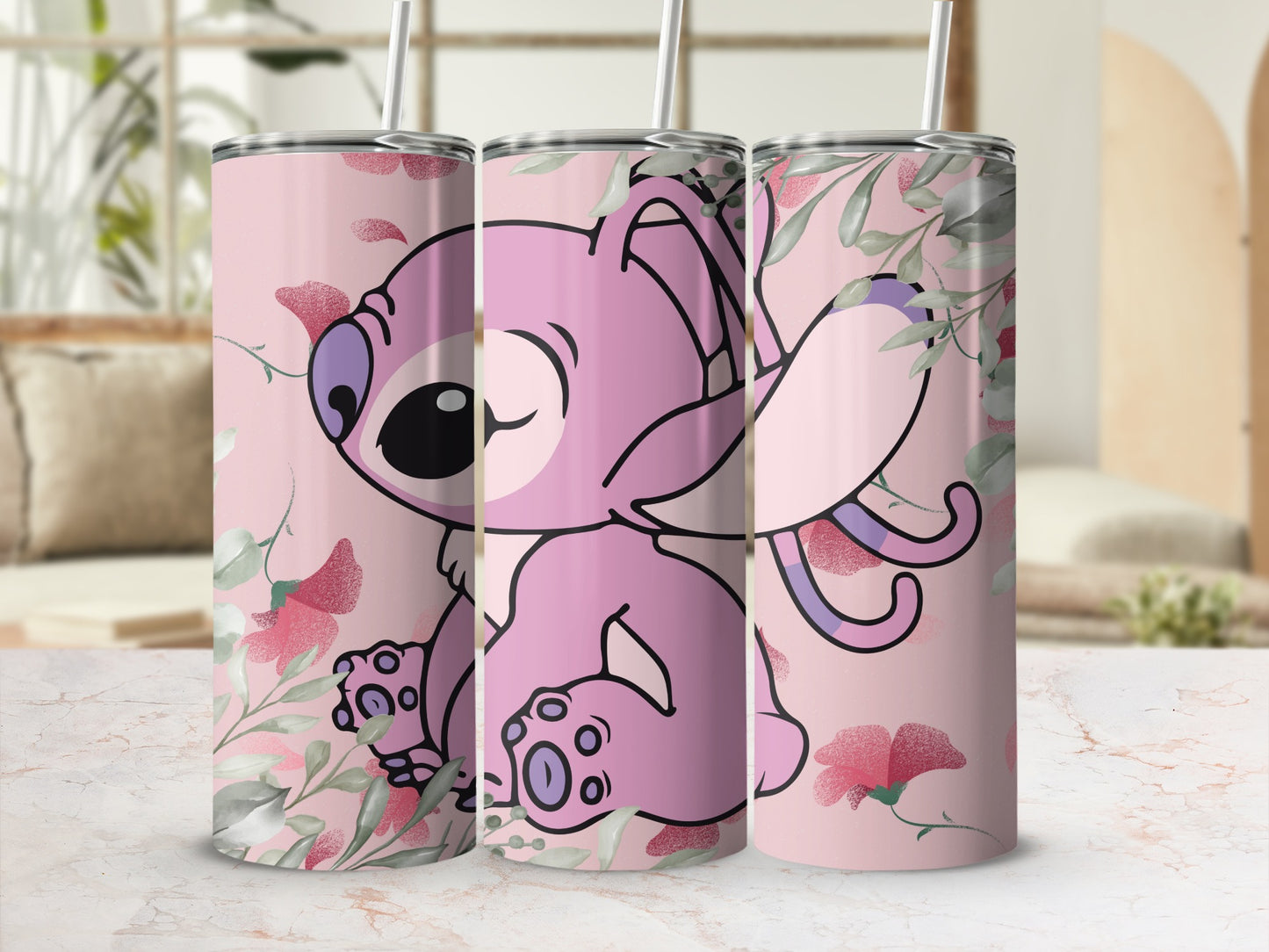 Cute Pink Cartoon Character Floral Design Tumbler Product