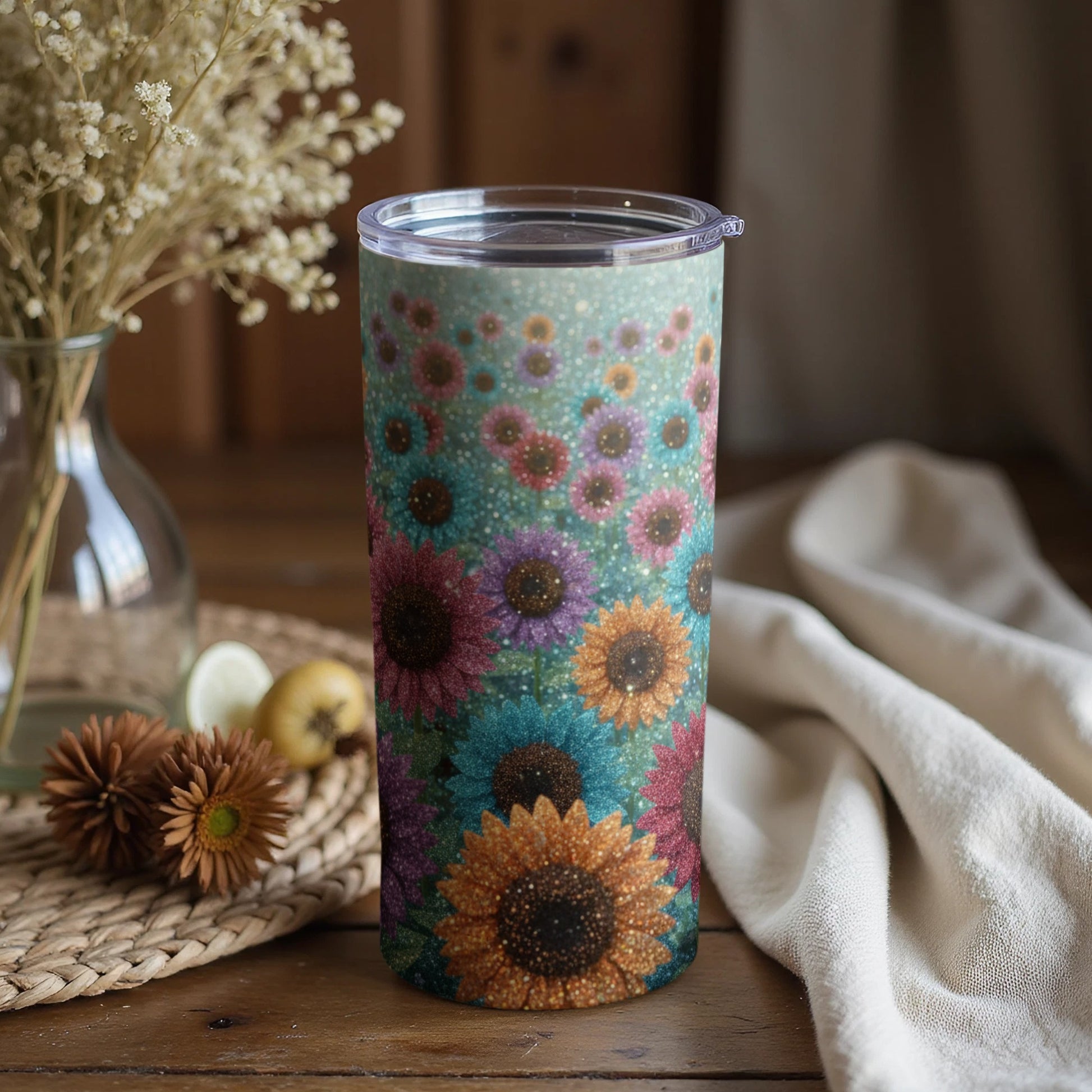 Colorful Sunflower Design Insulated Tumbler Flask
