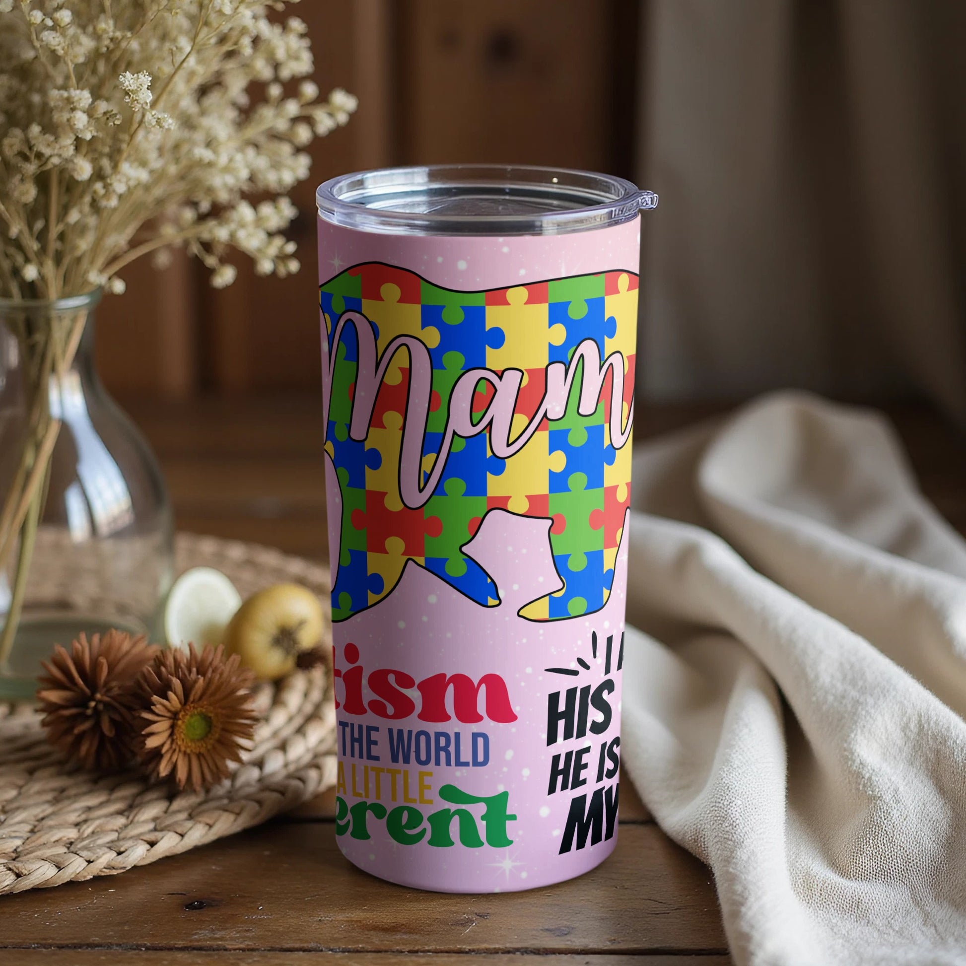 Colorful Autism Awareness Mom Tumbler Cup
