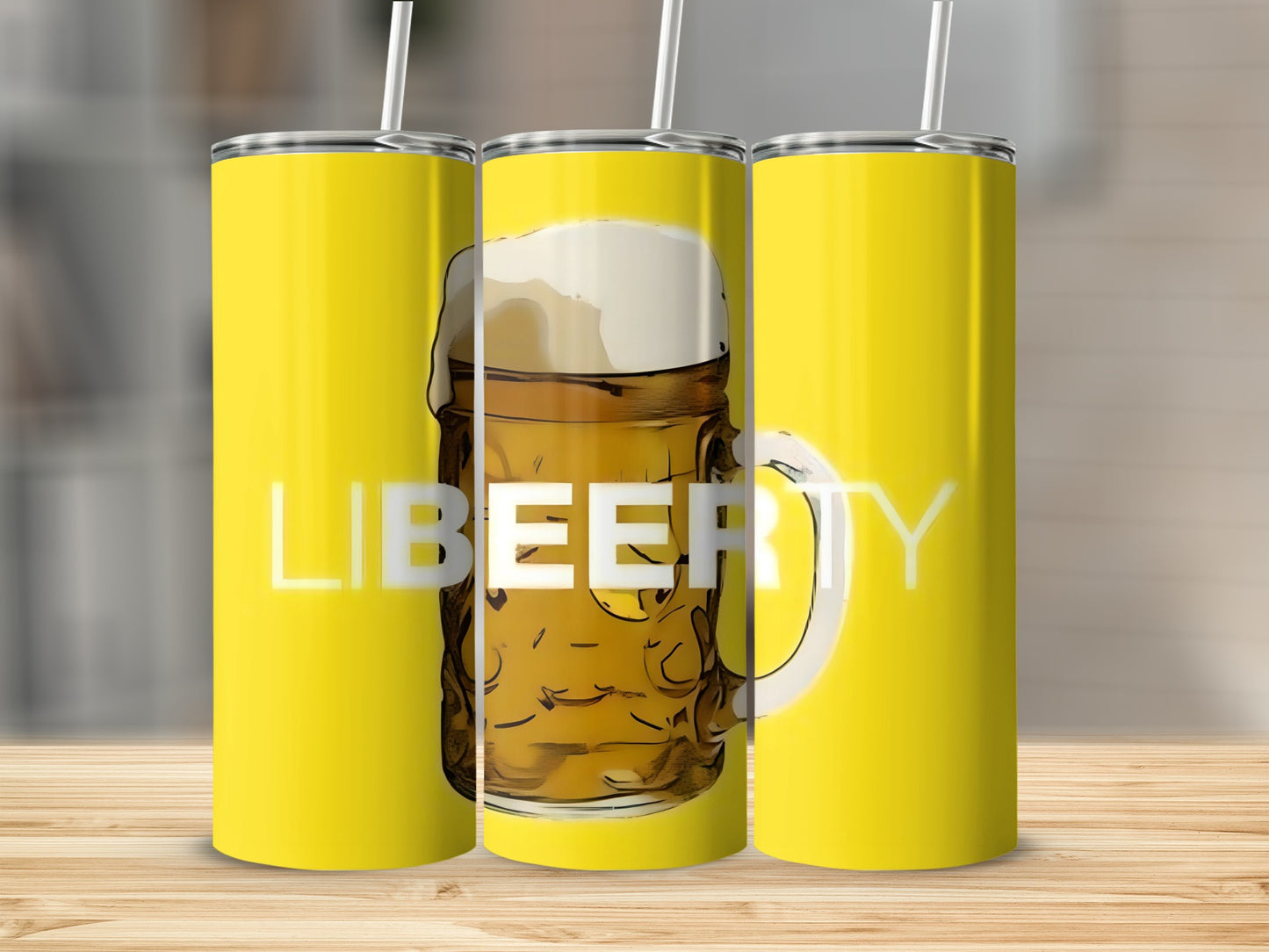 Yellow Libeerty Beer Mug Design Insulated Tumbler