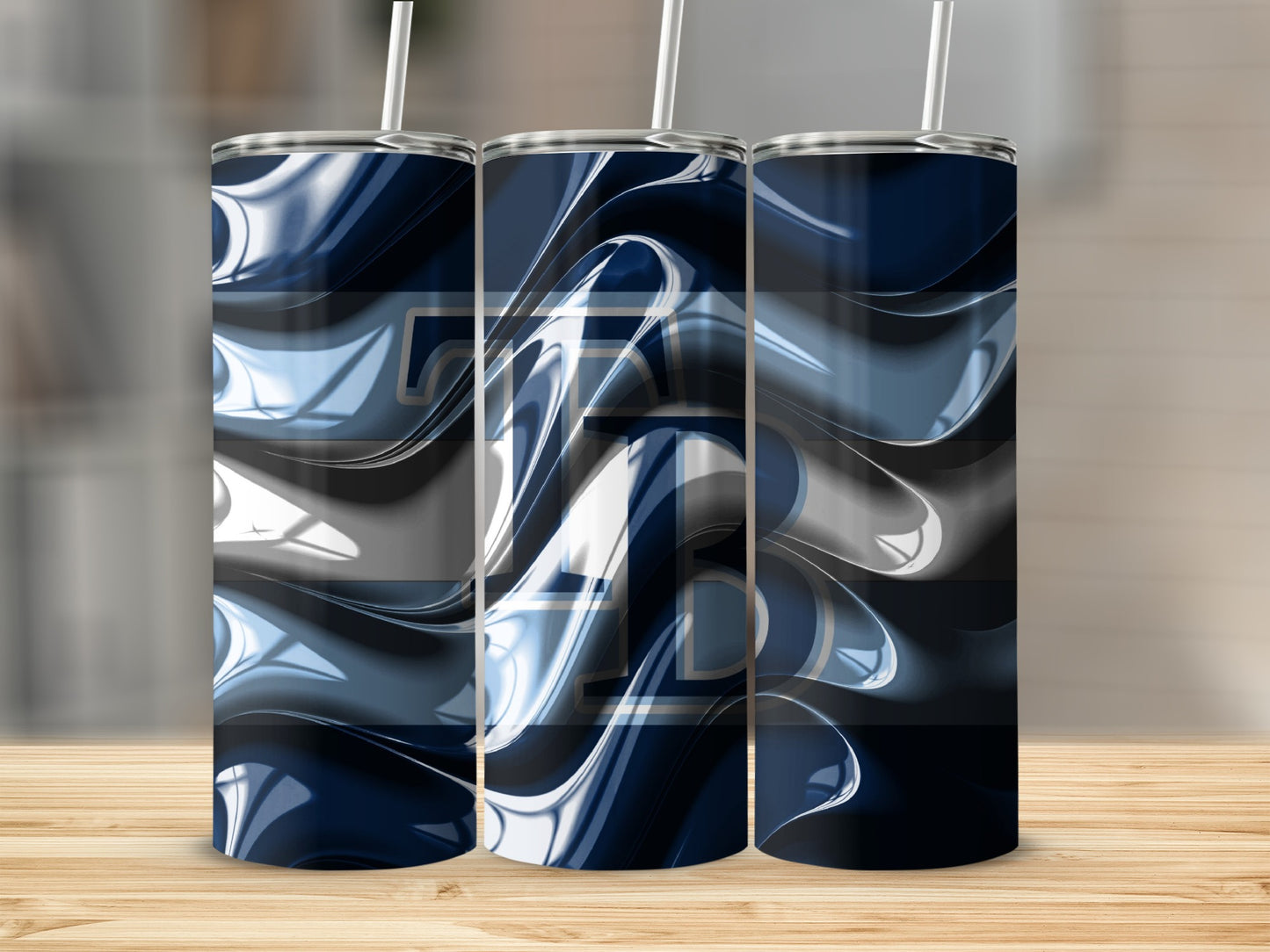 Wave Design With Letter Overlay Abstract Art Tumblers