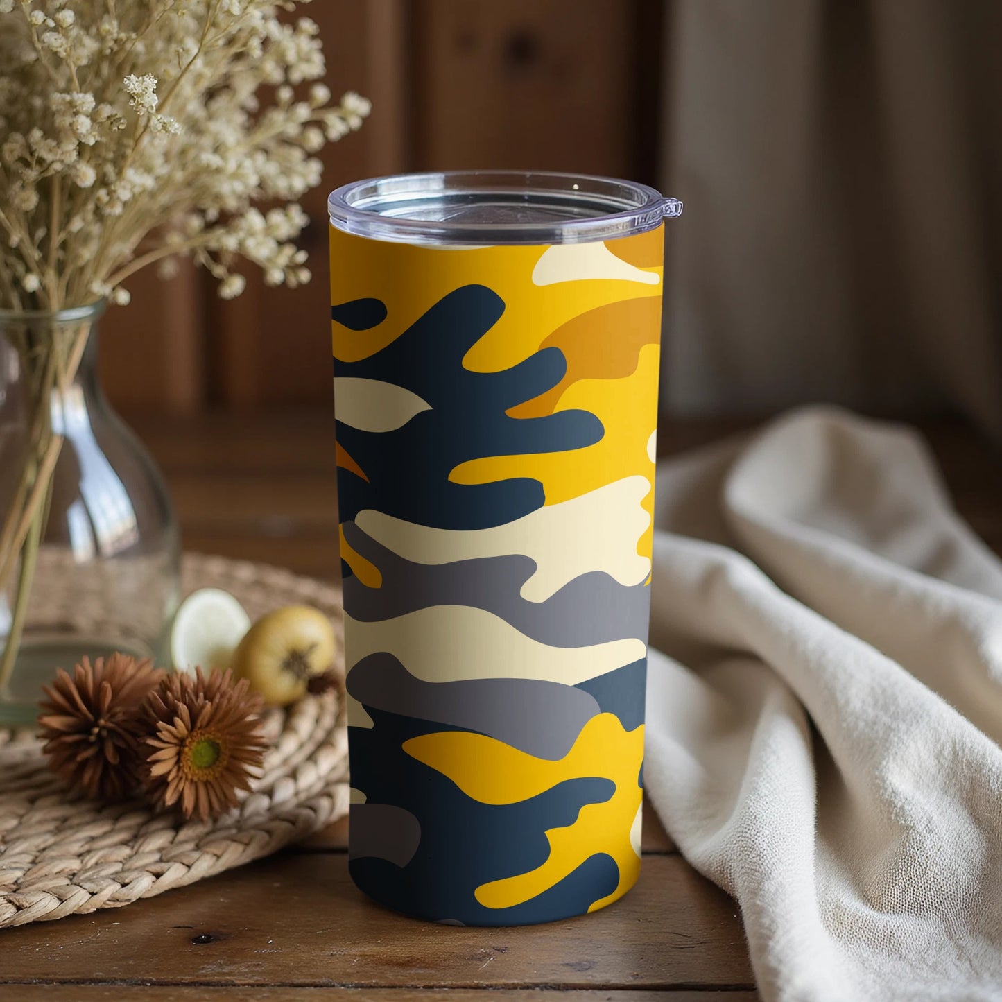 Yellow and Gray Camo Design Insulated Tumbler Cup