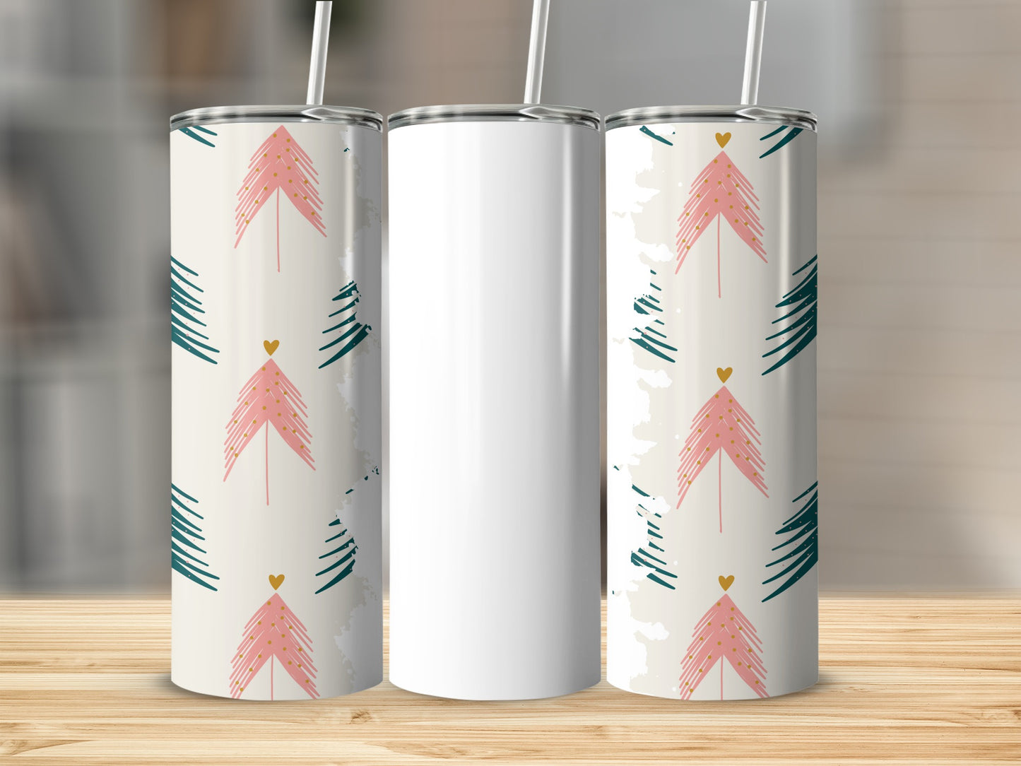 Stainless Steel Tumbler with Pink and Teal Tree Design