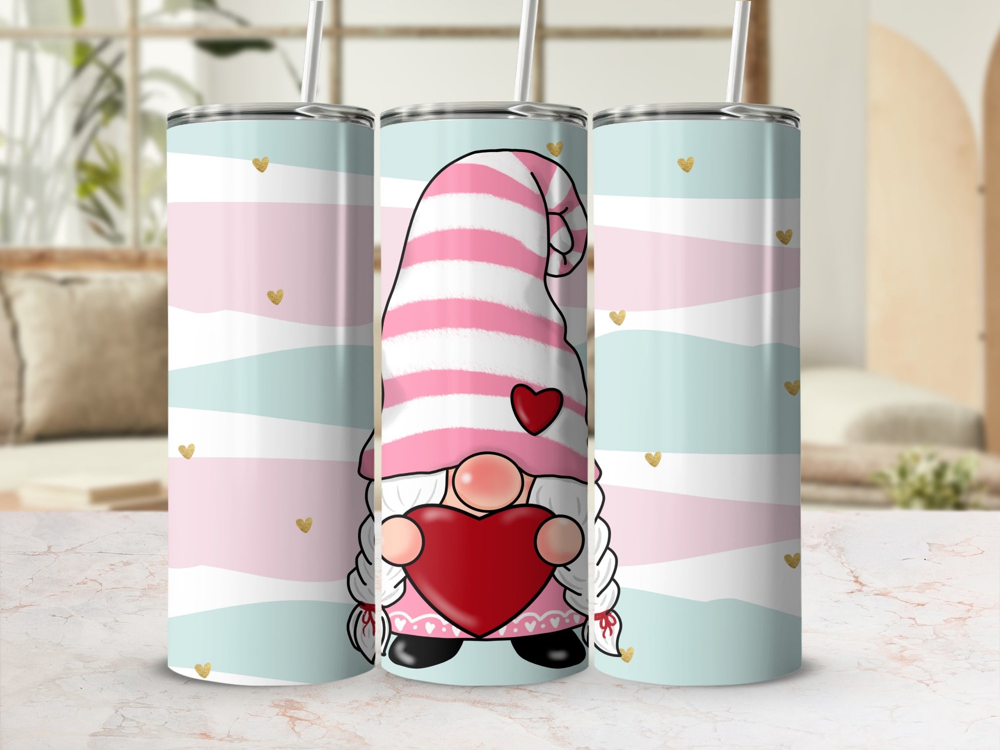 Cute Gnome with Heart Valentine's Day Tumbler Design