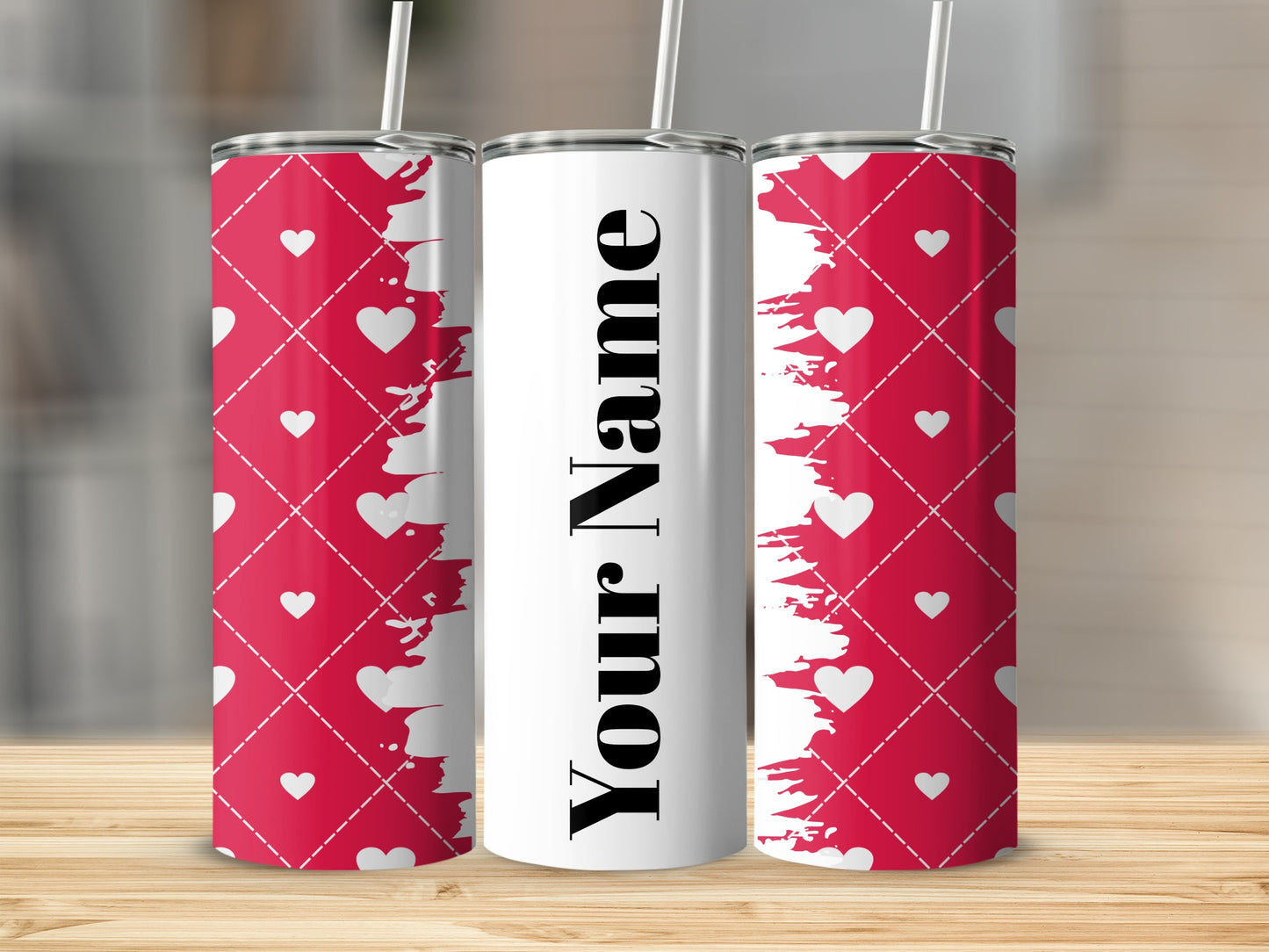 Custom Heart Pattern Design Tumbler with Your Name