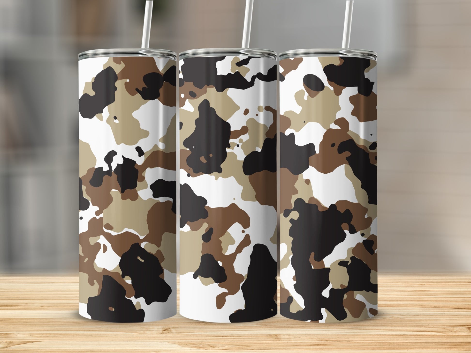Camouflage Print Tumbler with Lid and Straw Cup