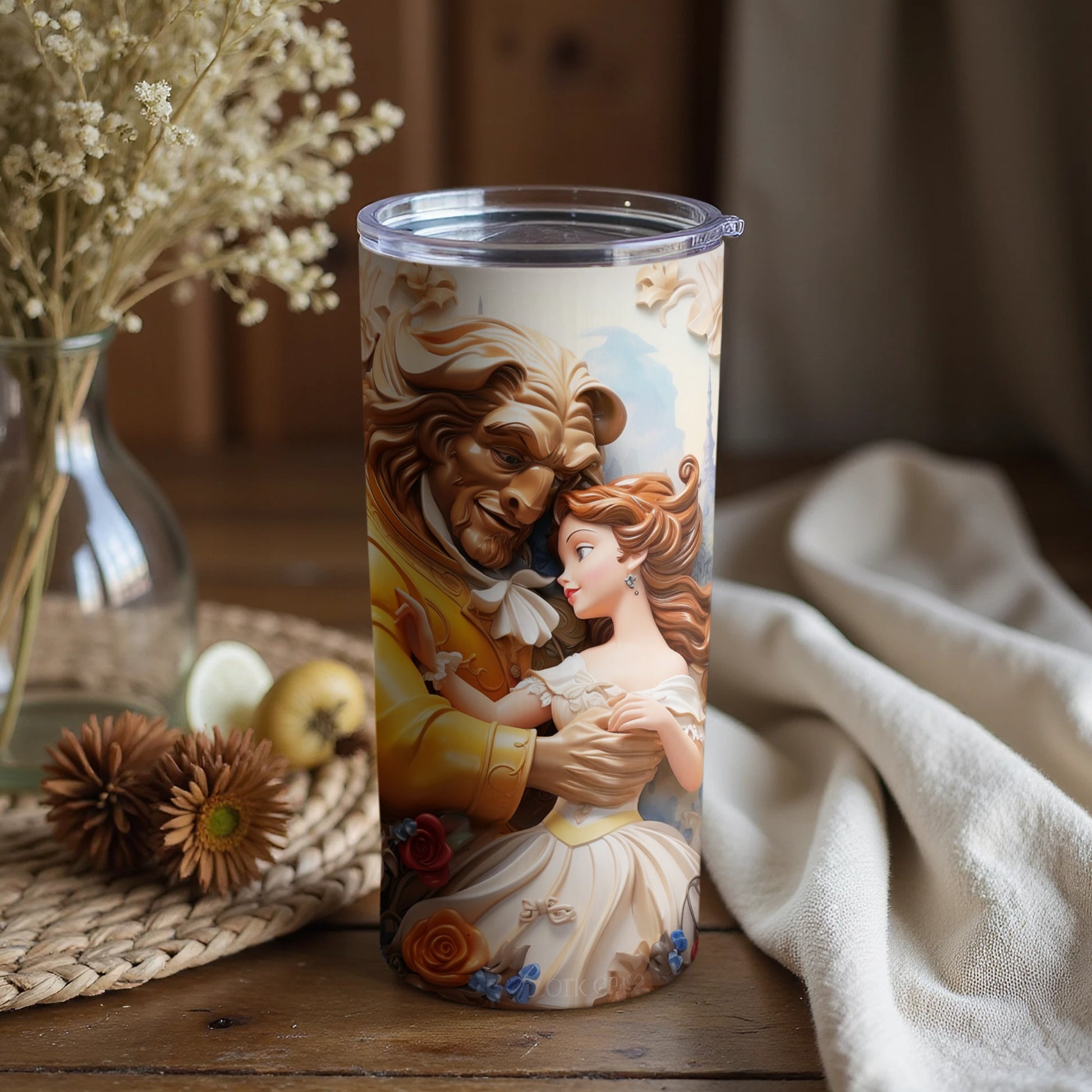 Enchanting Beauty and Beast Illustrated Tumbler