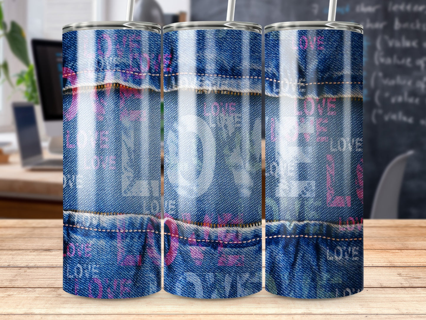 Love Jeans with Zipper Design Printed Art Tumblers