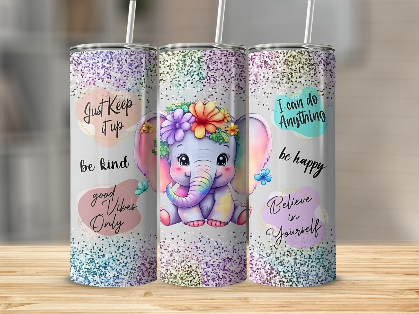 Inspirational Elephant Design 20oz Tumbler with Straw